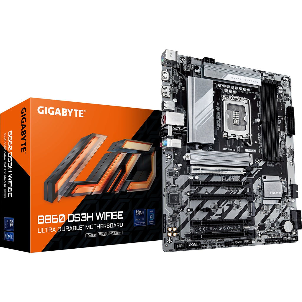 Gigabyte b860 ds3h wifi6e socket 1851 moederbord (zilver zwart, raid, 2.5gb-lan, wi-fi 6e, bt, sound, atx)