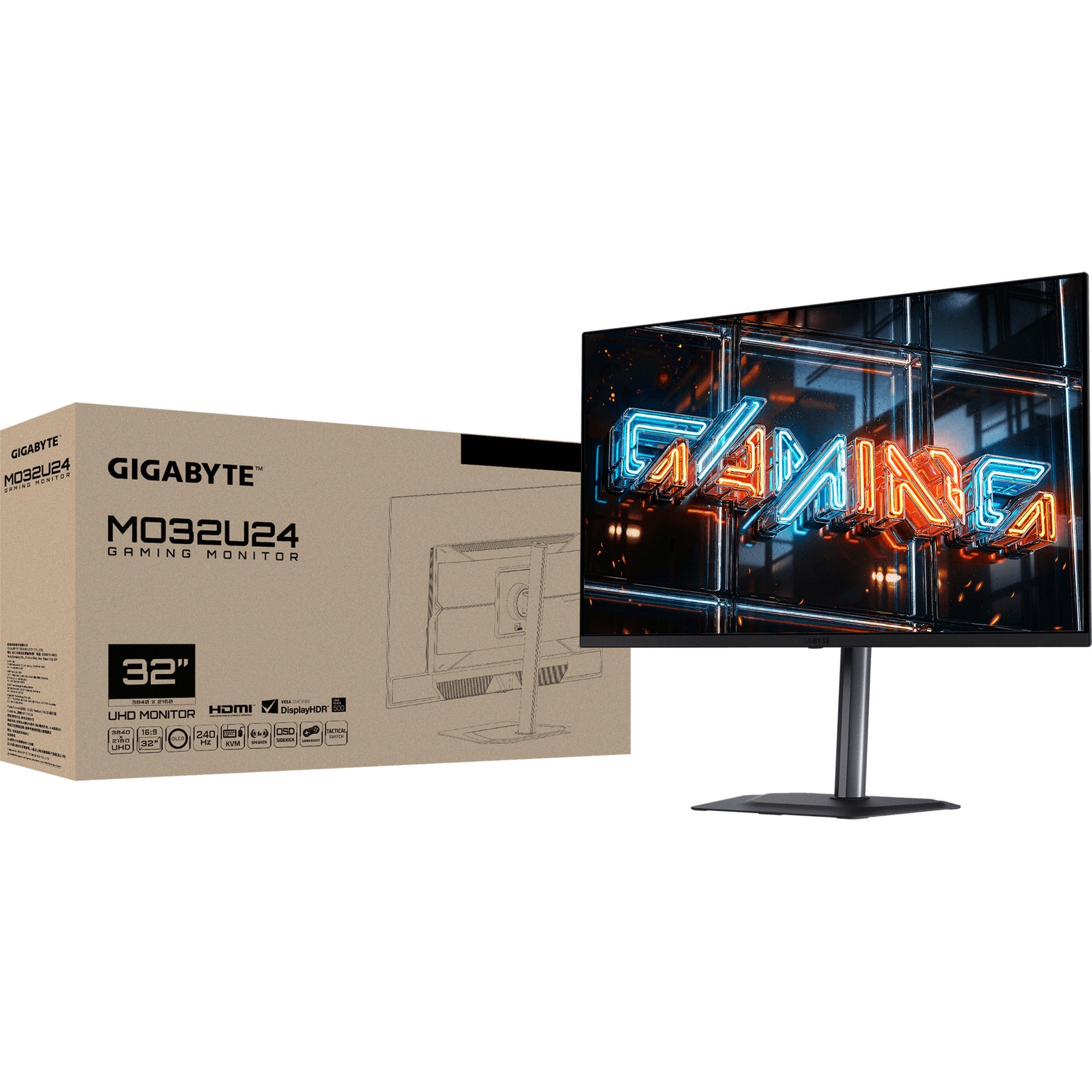 Gigabyte mo32u24 31.5 4k uhd gaming monitor (zwart, 2x hdmi, 1x displayport, usb, audio, amd free-sync, 240 hz)
