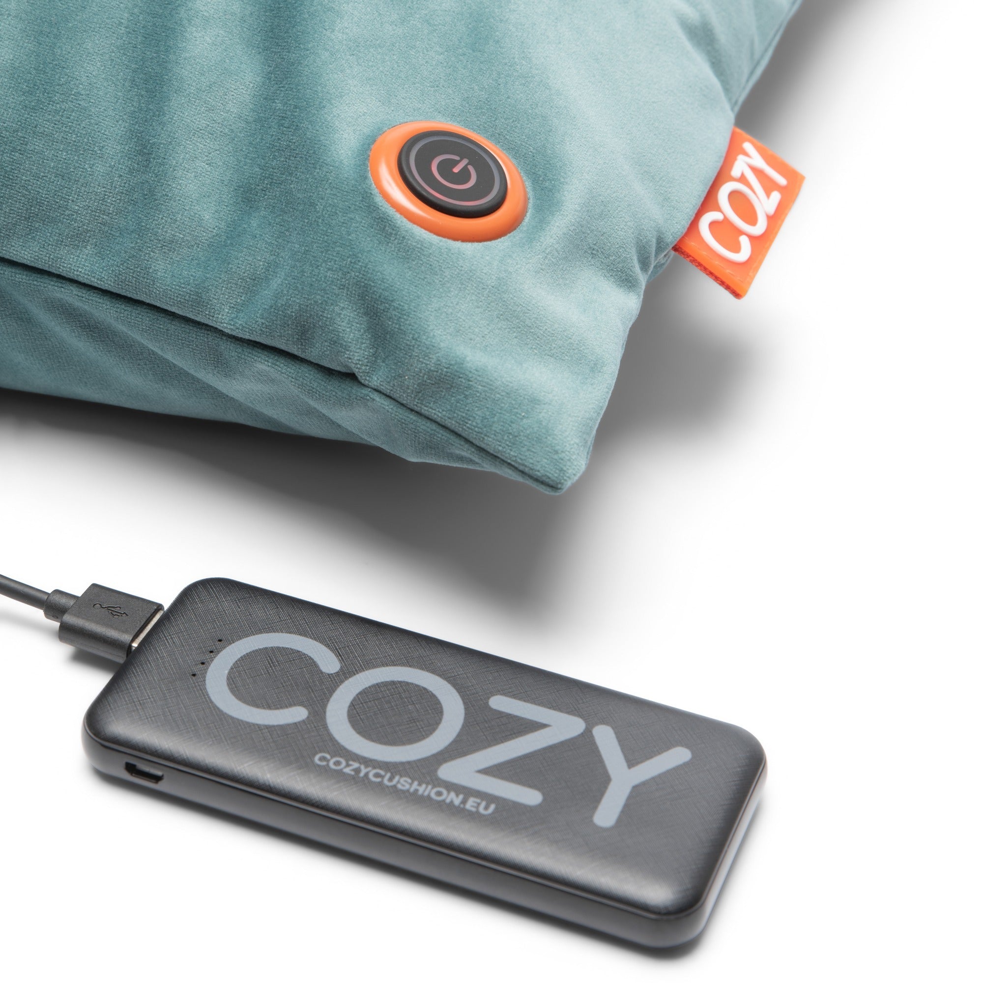 Cozy una velvet 45 x 45 cm draadloos warmtekussen (blauwgroen, powerbank 5000 mah)