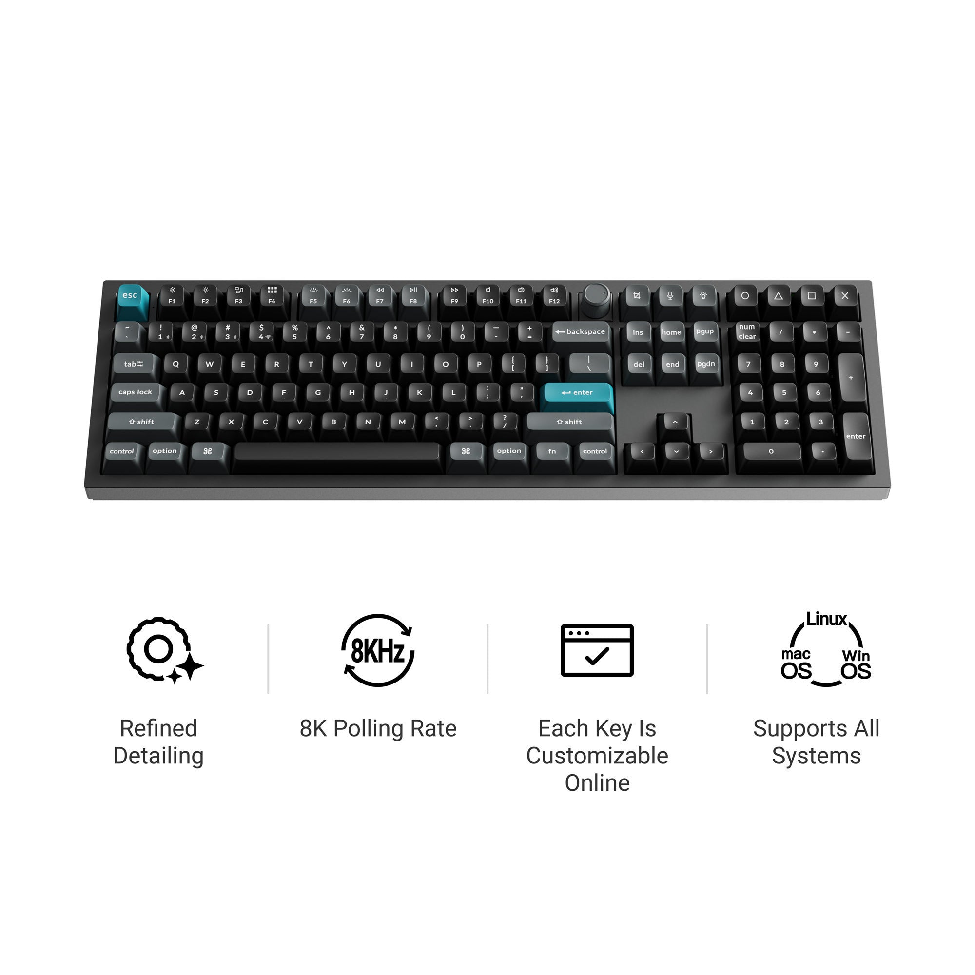 Keychron q6 ultra-m1 8k wireless custom mechanical keyboard (zwart, us lay-out (qwerty), silk pom red, 100%, rgb, hot swap, 8k, 2.4 ghz bluetooth 5.2 usb-c)