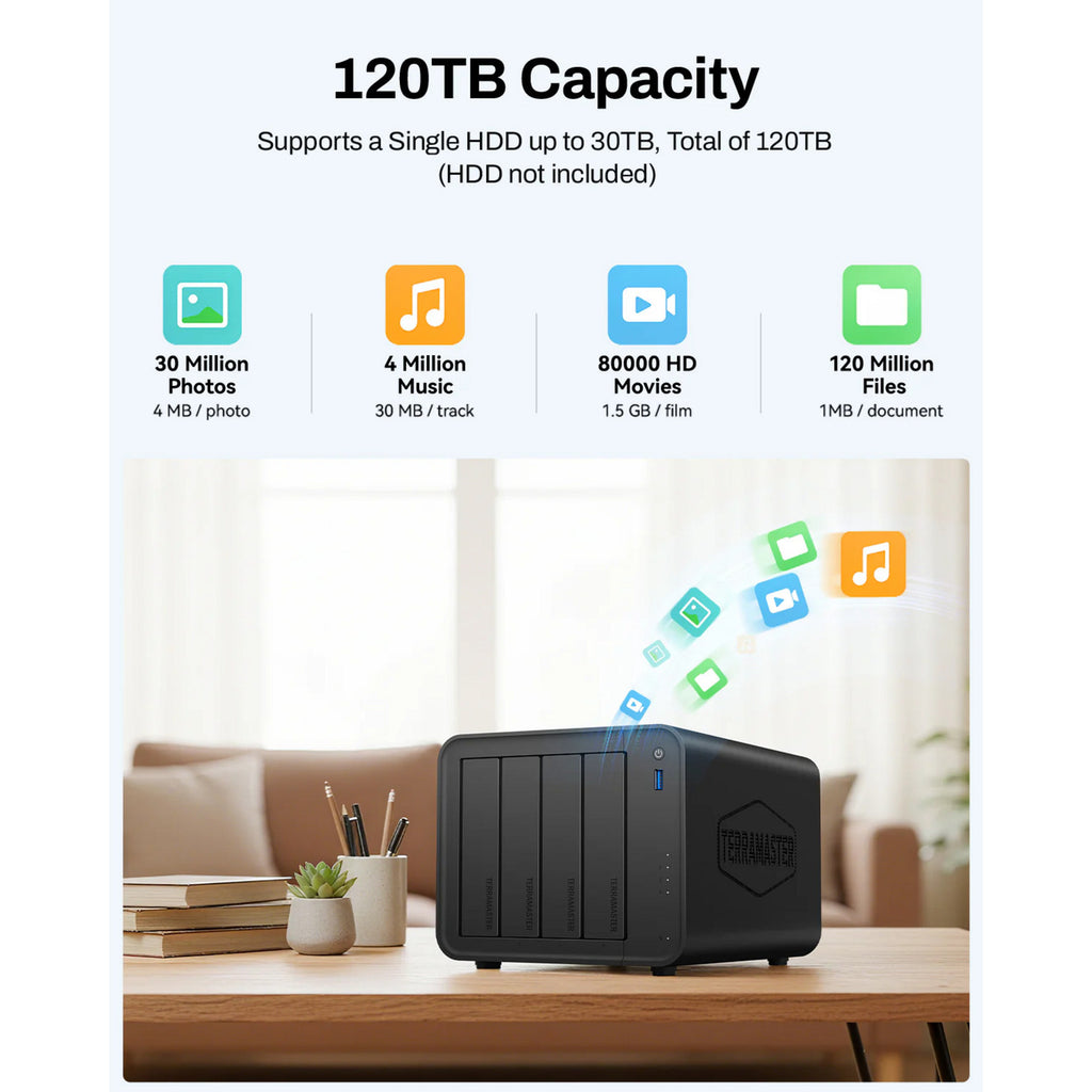 Terramaster f4-425 nas (zwart, 1x 2.5gbe, hdmi, usb)