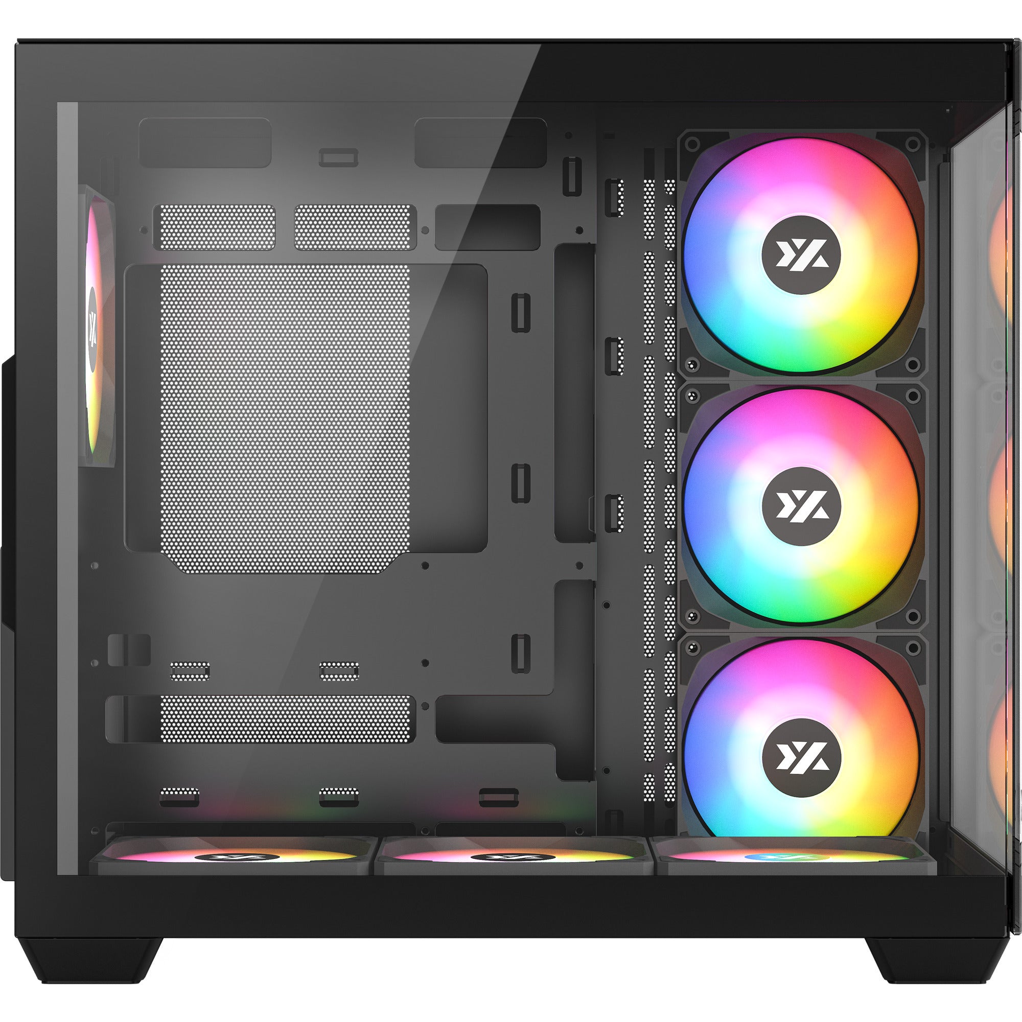 Xyz pc gear tesseract x midi tower behuizing (zwart | 2x usb-a | 1x usb-c | tempered glass)