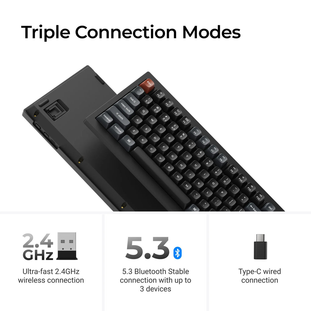 Keychron v5 ultra 8k wireless custom mechanical keyboard (zwart, us lay-out (qwerty), silk pom banana, 96%, rgb, hot swap, 2.4 ghz | bluetooth 5.3 | usb-c)
