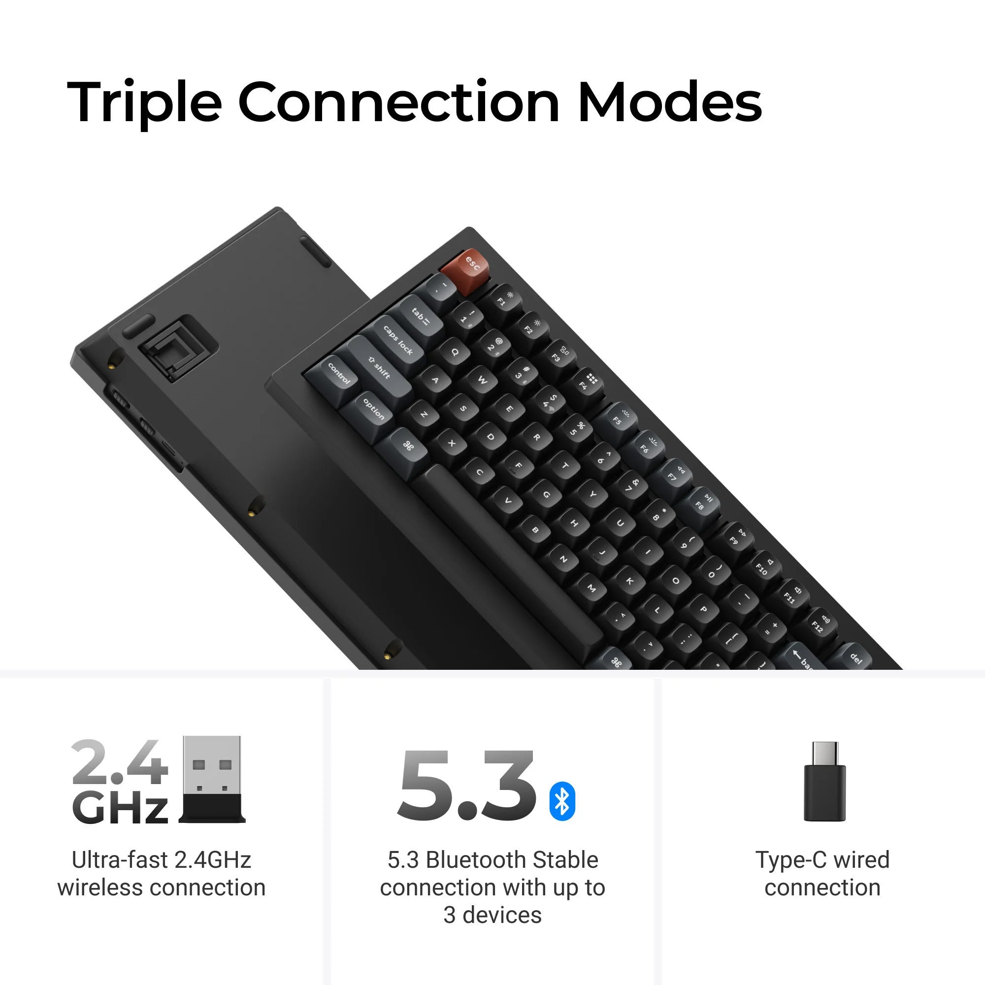Keychron v5 ultra 8k wireless custom mechanical keyboard (zwart, us lay-out (qwerty), silk pom banana, 96%, rgb, hot swap, 2.4 ghz | bluetooth 5.3 | usb-c)