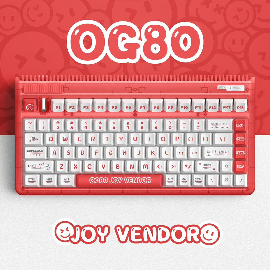 Iqunix og80 joy vendor wireless mechanical keyboard (rood, us lay-out (qwerty), iqunix moonstone, 80% (tkl), rgb leds, hot-swappable, pbt, 2.4ghz | bluetooth 5.1 | usb-c)