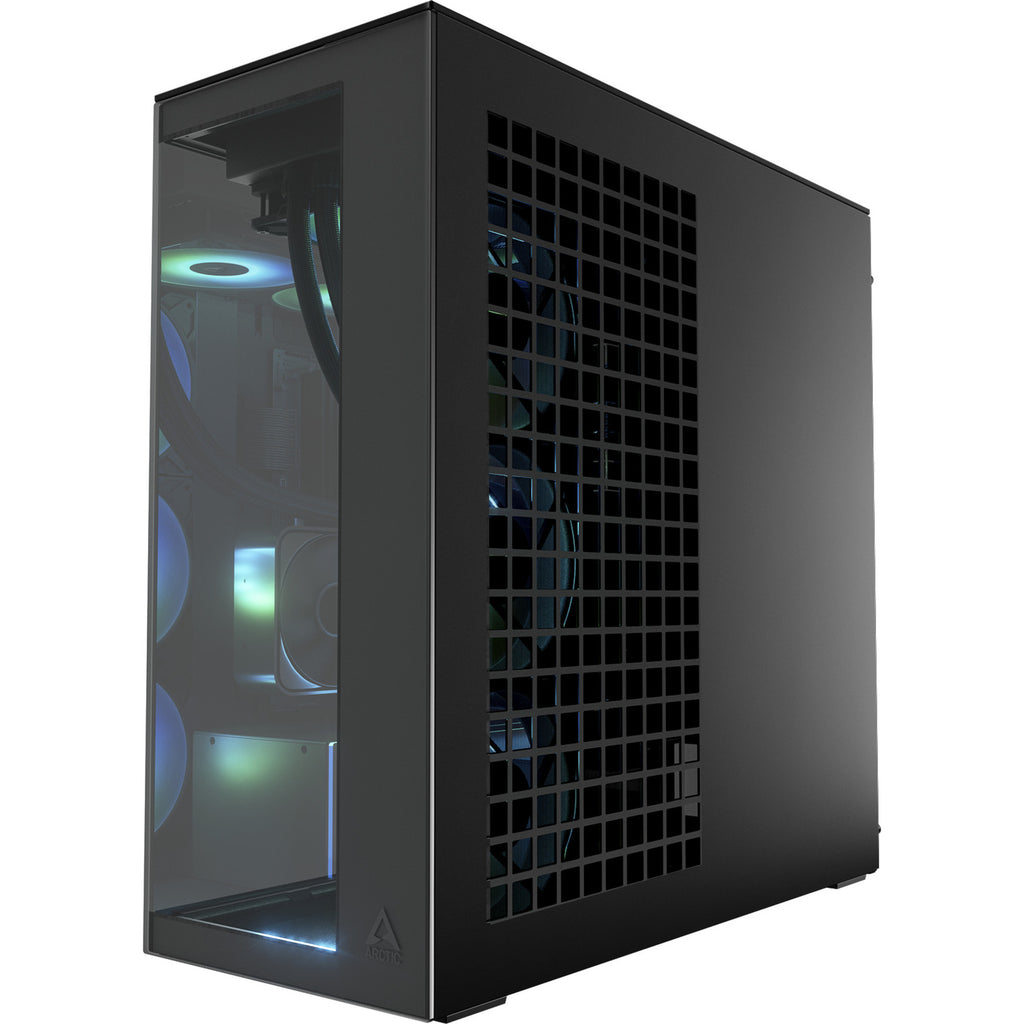 Arctic xtender vg midi tower behuizing (zwart | 2x usb-a | 1x usb-c | rgb | tempered glass)