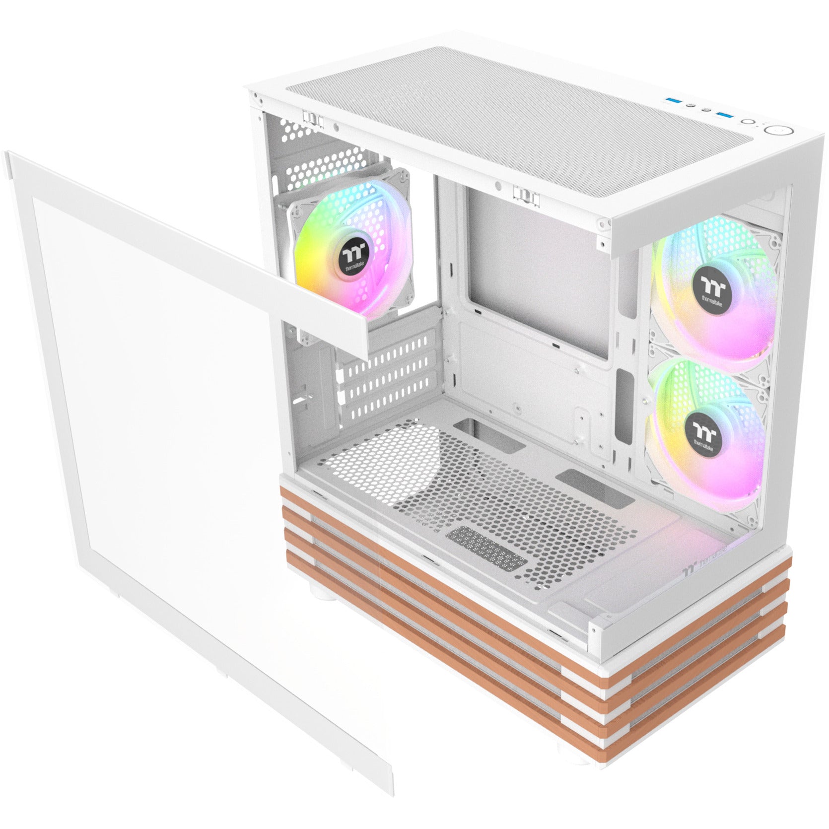 Thermaltake view 170 ws argb mini tower behuizing (wit houtkleur | 2x usb-a | rgb | tempered glass)