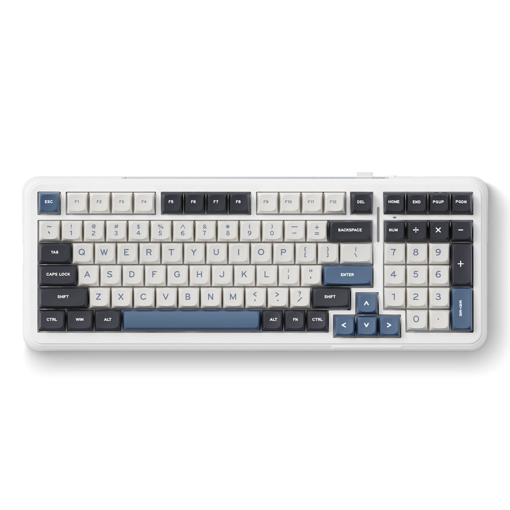 Mchose k99 navy blue hyacinth wireless gasket mount mechanical rgb toetsenbord (wit, us lay-out (qwerty), ktt hyacinth, rgb, hot swap, double-shot pbt, draadloos | bluetooth | usb-c)