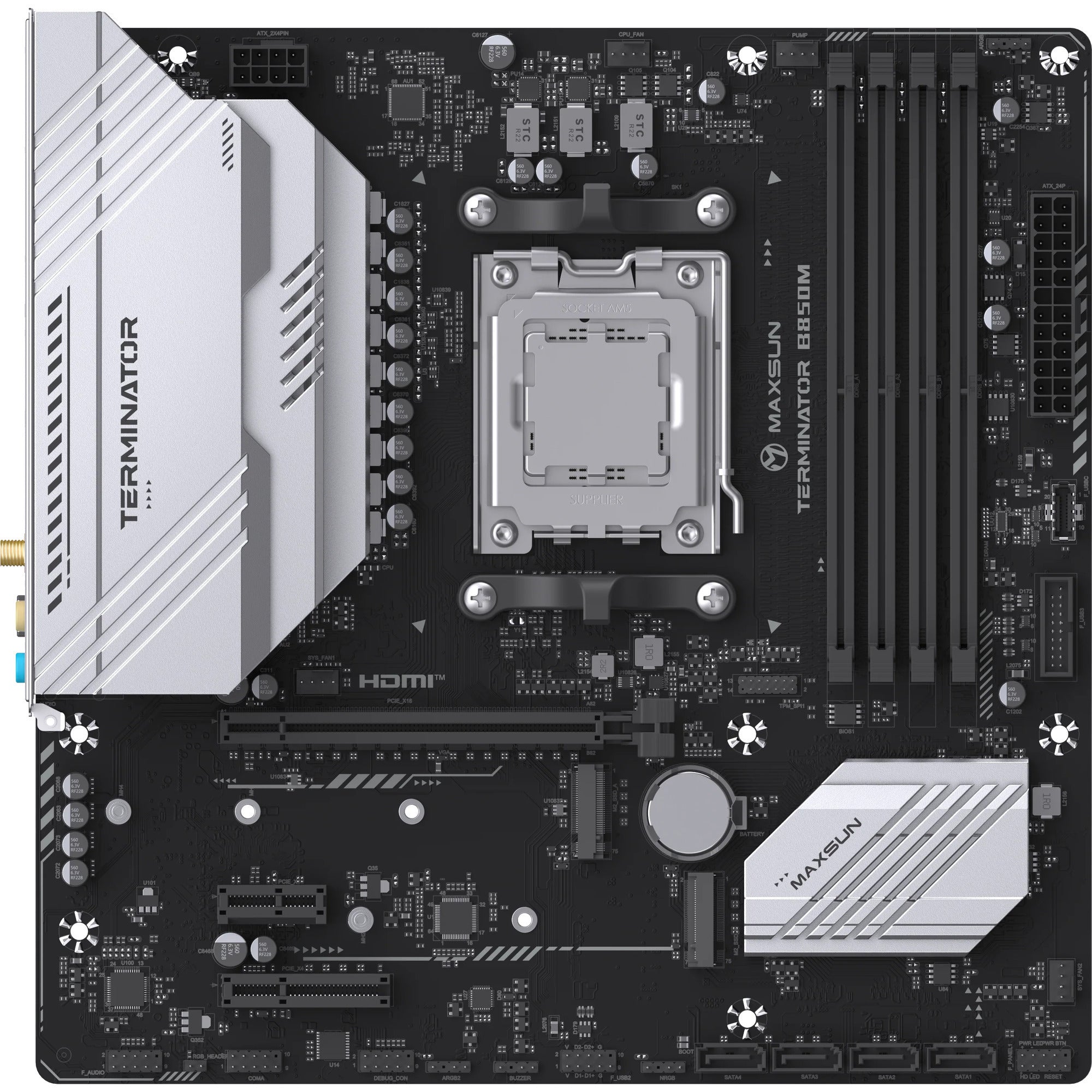 Maxsun ms-terminator b850m wifi socket am5 moederbord (zwart, raid, 2.5 gb-lan, wlan, bt, sound, µatx)