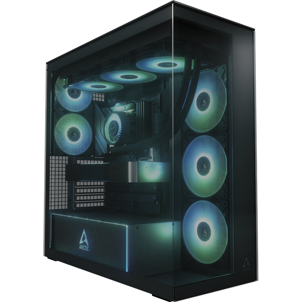Arctic xtender vg midi tower behuizing (zwart (mat) | 2x usb-a | 1x usb-c | rgb | tempered glass)