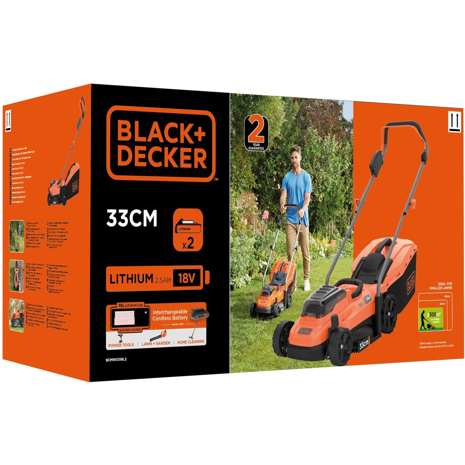 Black+decker bcmw3318l2-qw 2x 18v grasmaaier (oranje zwart, 2x 18v 2.5ah accu en oplader inbegrepen)
