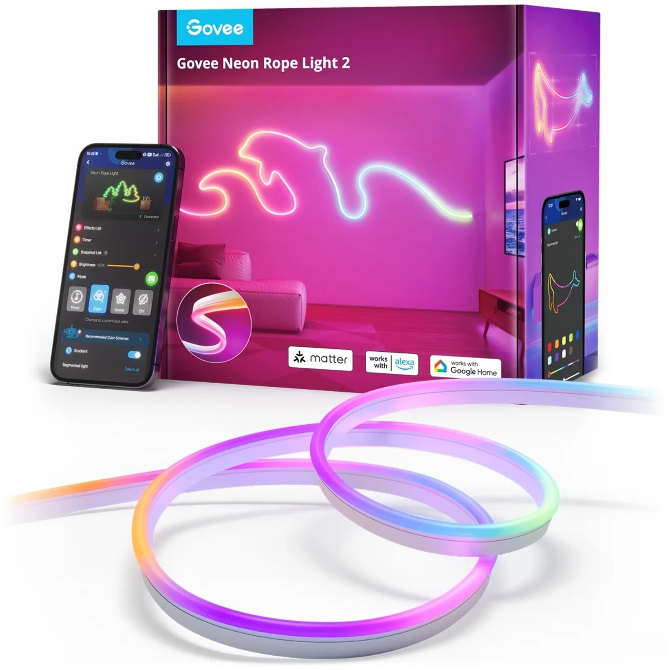 Govee neon rope light 2 ledstrip (wit, 4 meter, 2,4ghz wifi, bluetooth)