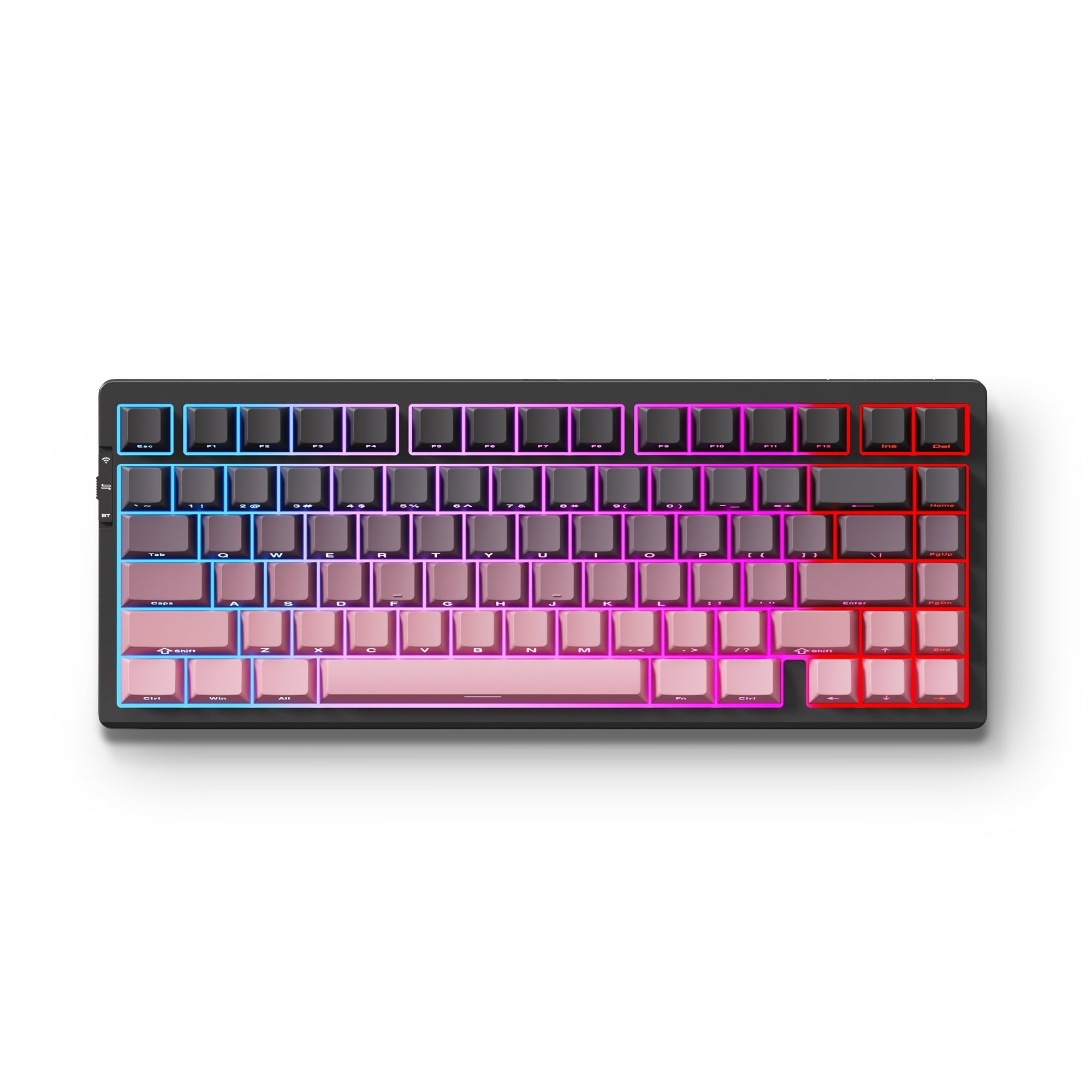 Mchose g75 pro black pink cream shaft tri-mode gasket structure mechanical, gaming toetsenbord (zwart pink, us lay-out, ktt cream shaft, 75%, rgb, hot swap, side engraved pbt, draadloos bluetooth usb-c)