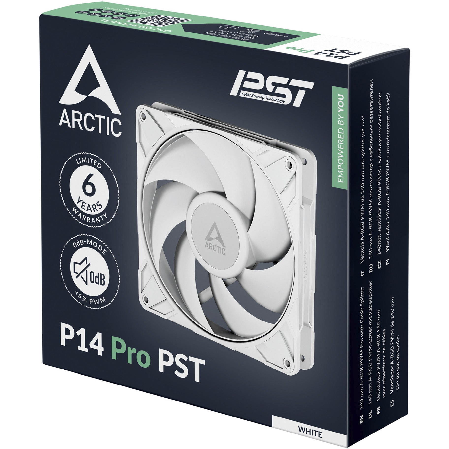 Arctic p14 pro pst rgb case fan (wit, 140 x 140 x 27 mm, pwm)