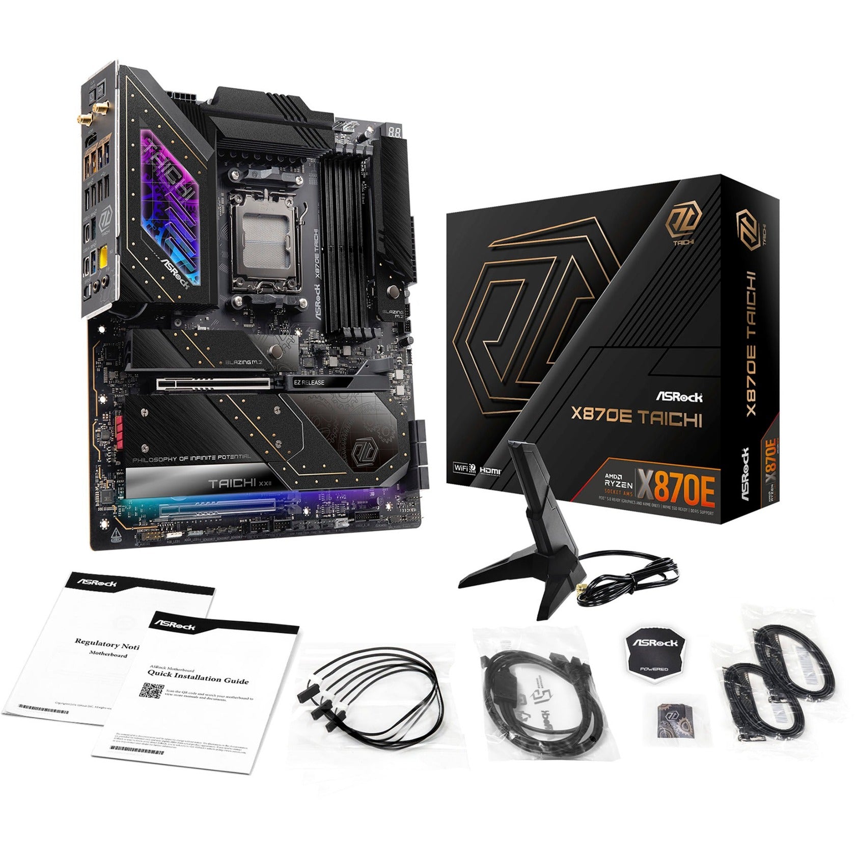 Asrock x870e taichi socket am5 moederbord (raid, 5 gb-lan, wi-fi 7, bt, e-atx)