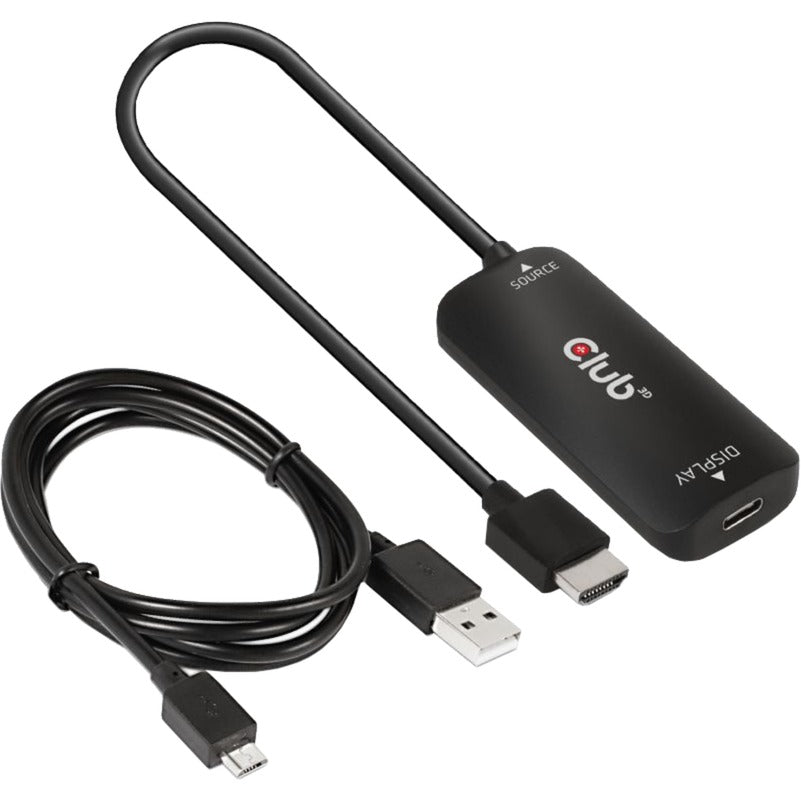 Club 3d hdmi+ micro usb naar usb-c adapter (zwart)