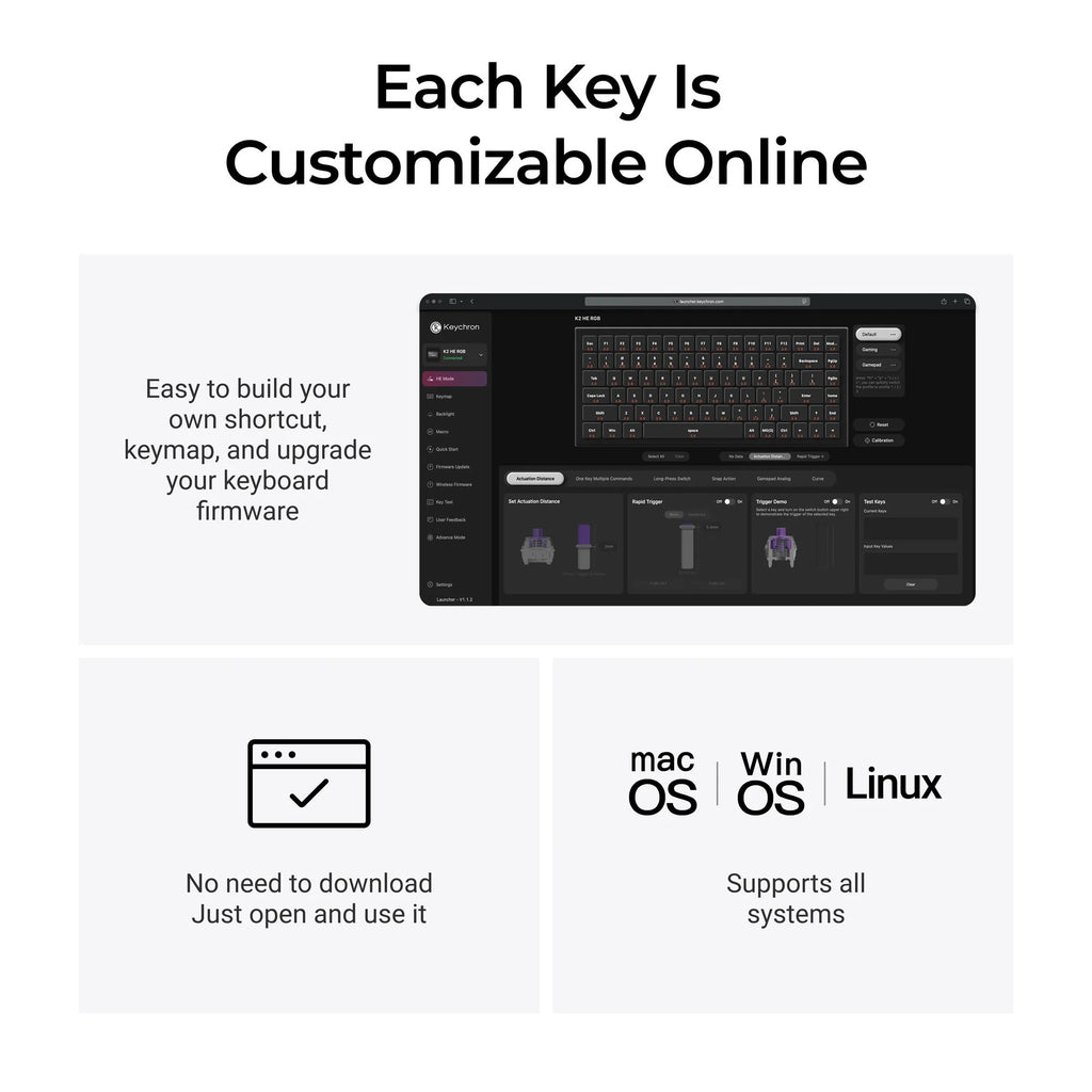 Keychron k2he all-wood special edition mechanisch toetsenbord (houtkleur, us lay-out (qwerty), gateron double-rail magnetic nebula, 75%, gateron double-rail magnetic, osa pbt double-shot, hot swap, bluetooth 5.2 | usb-c)