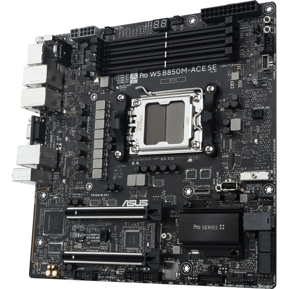 Asus pro ws b850m-ace se socket am5 moederbord (raid, 10gb-lan, sound, µatx)
