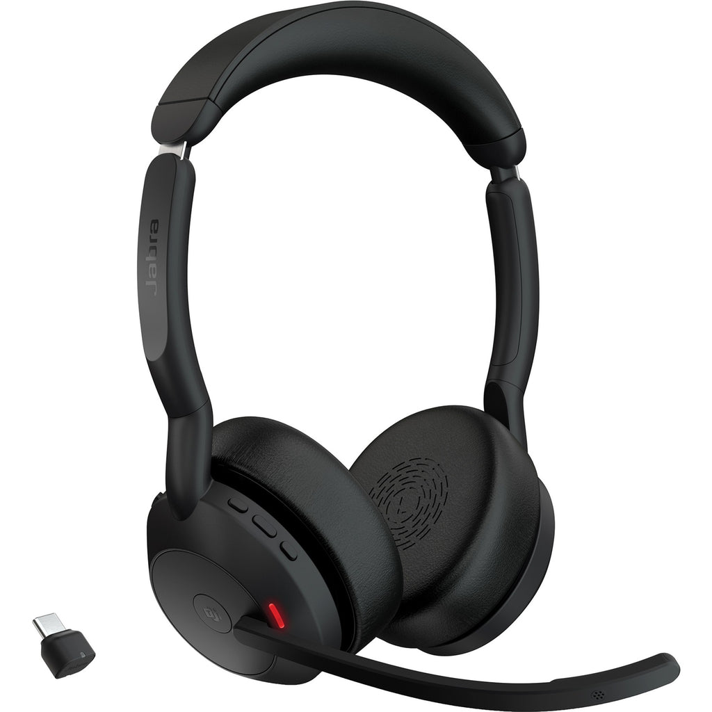 Jabra evolve2 55, incl. oplaadstandaard on-ear headset (zwart, stereo, uc, usb-c, link380c)