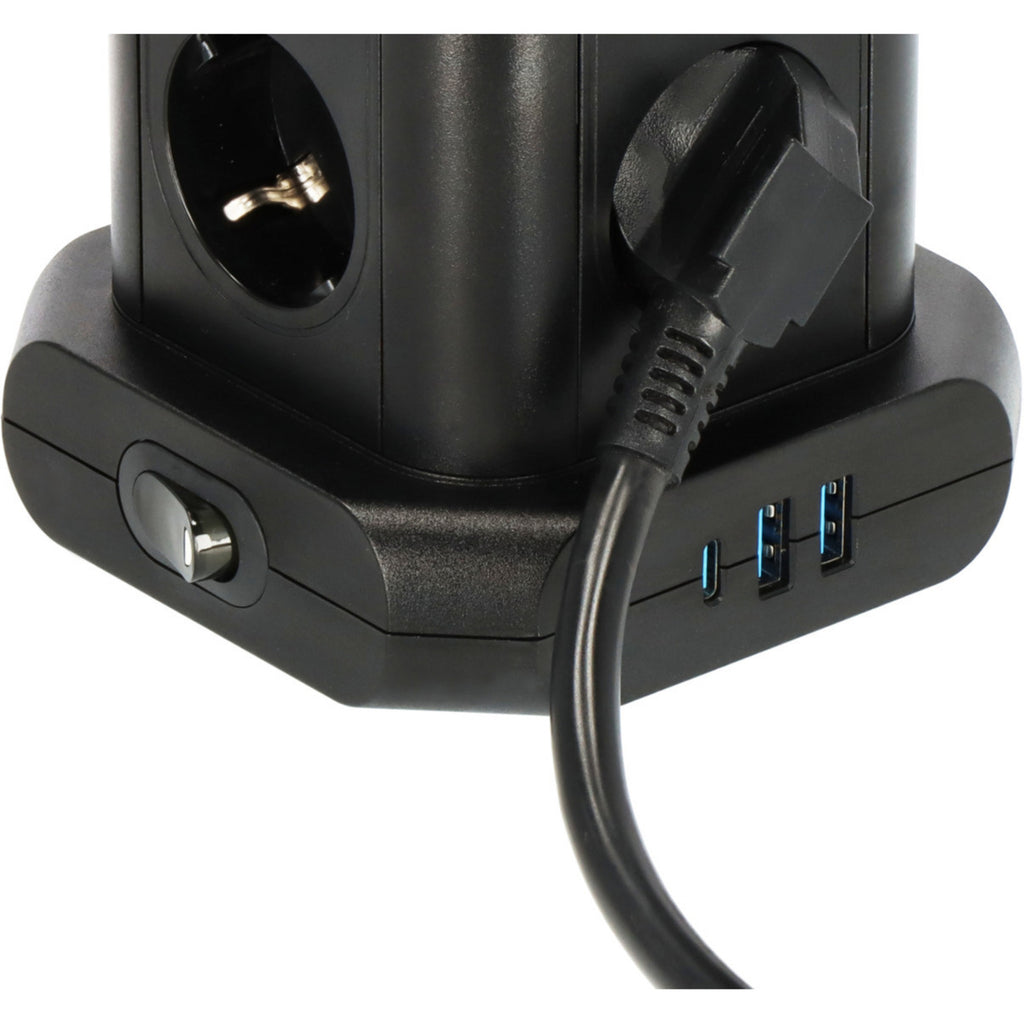 Brennenstuhl stekkerdoos toren met 8 stekkerdozen in 45° opstelling stekkerdoos (zwart, 2x usb a, 1x usb c power delivery)