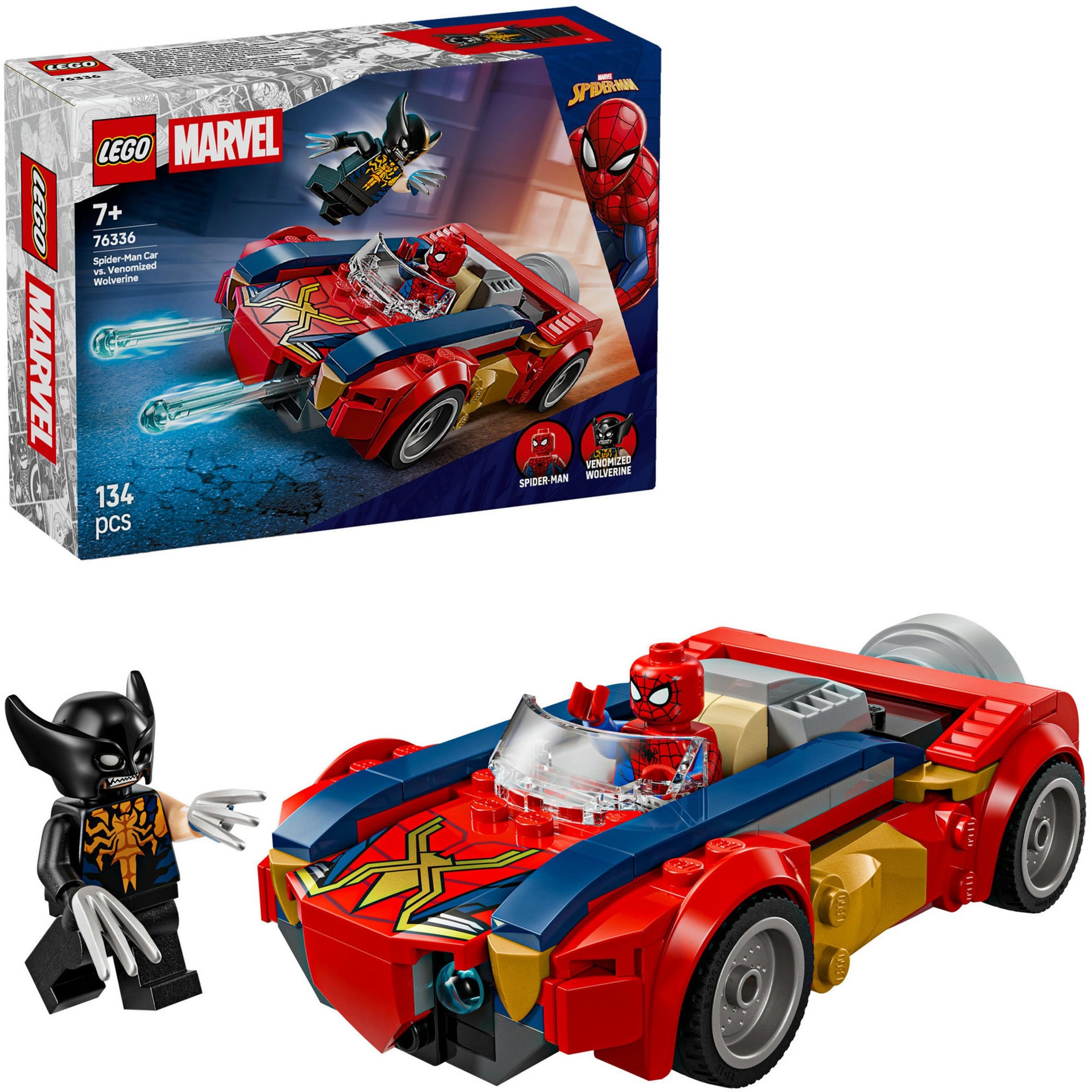 LEGO Superhelden 76336 Marvel Spider-Man Auto gegen Venomized Wolverine