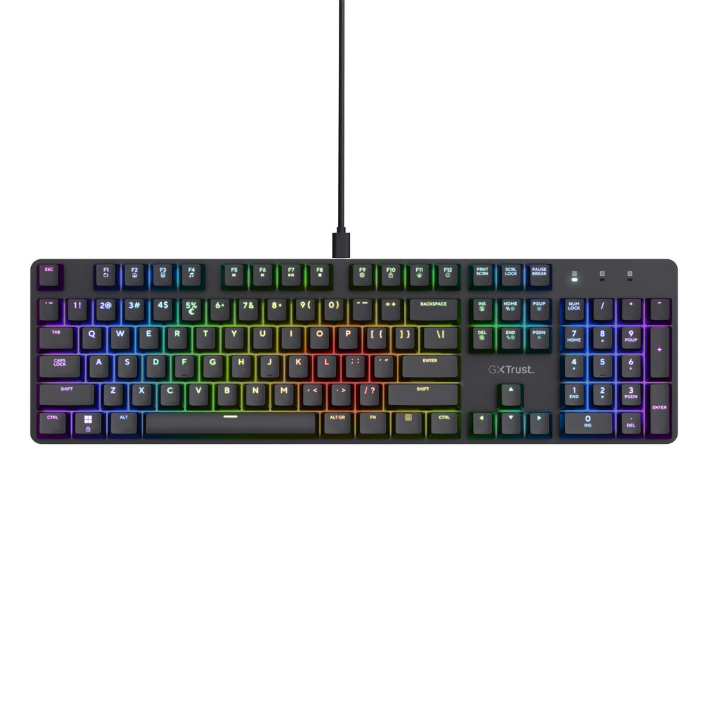 Trust gxt 871 zora mechanisch gaming toetsenbord (zwart, us lay-out (qwerty), huano red, 100%, rgb)
