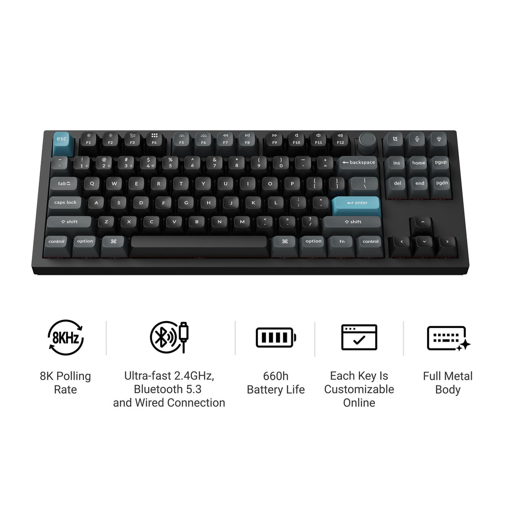 Keychron q3 ultra-m4 8k wireless custom mechanical keyboard (zwart, us lay-out (qwerty), silk pom banana, 80% (tkl), rgb, hot swap, 8k, 2.4 ghz | bluetooth 5.2 | usb-c)