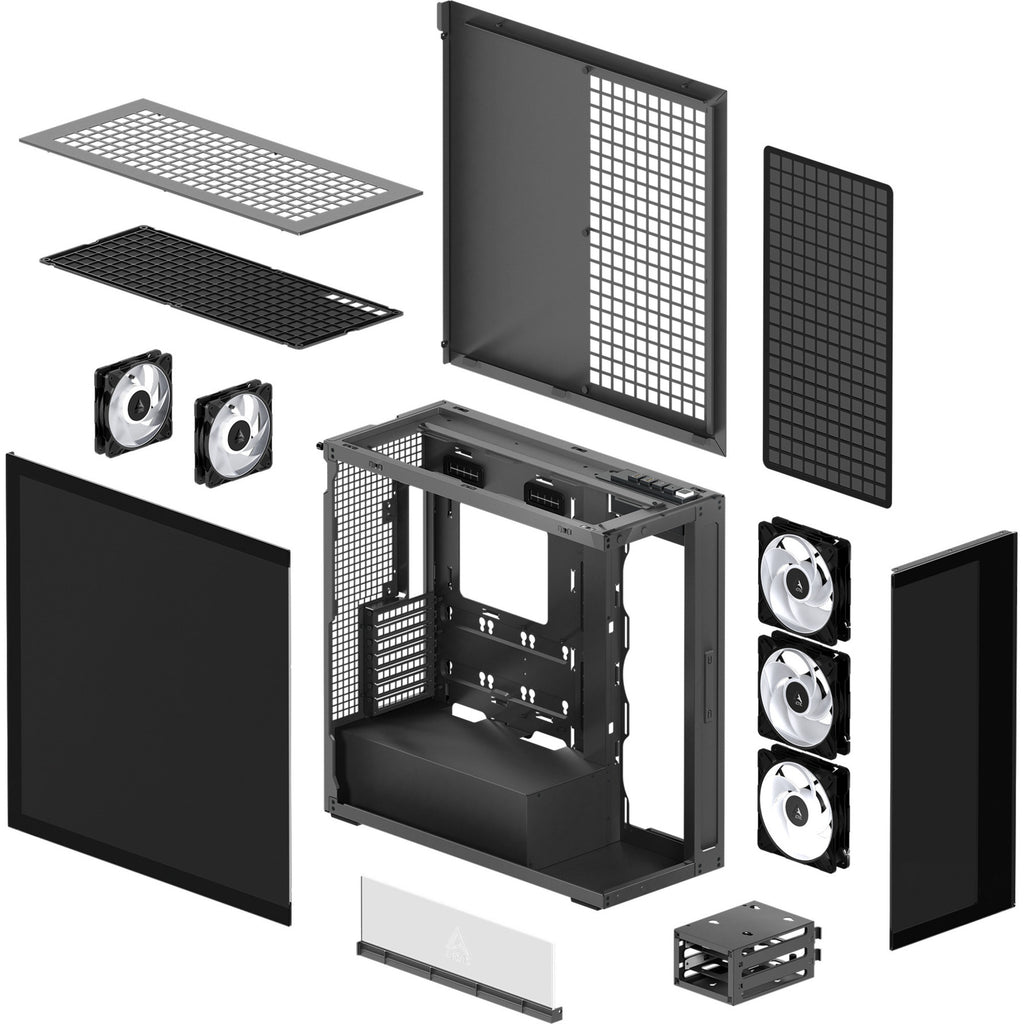 Arctic xtender midi tower behuizing (zwart | 2x usb-a | 1x usb-c | rgb | tempered glass)