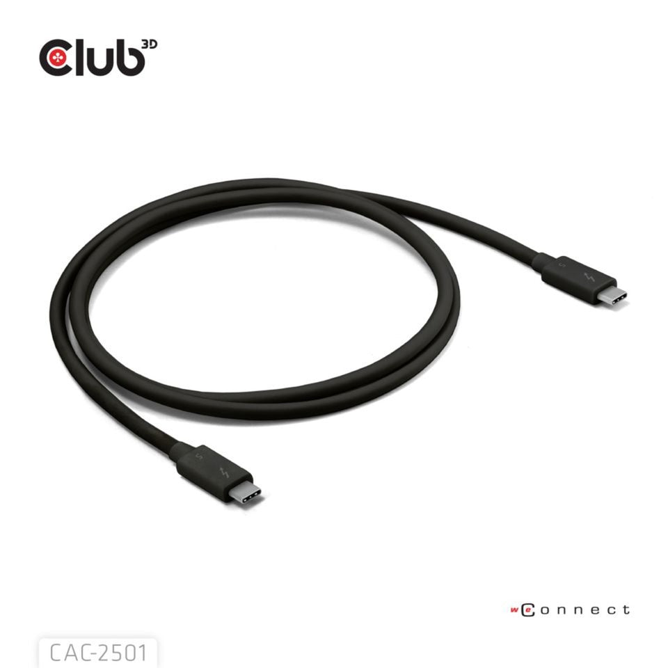 Club 3d thunderbolt 5 gecertificeerde 8k240hz kabel (zwart, data 80 120 gbps, epr 240 watt,1 meter)