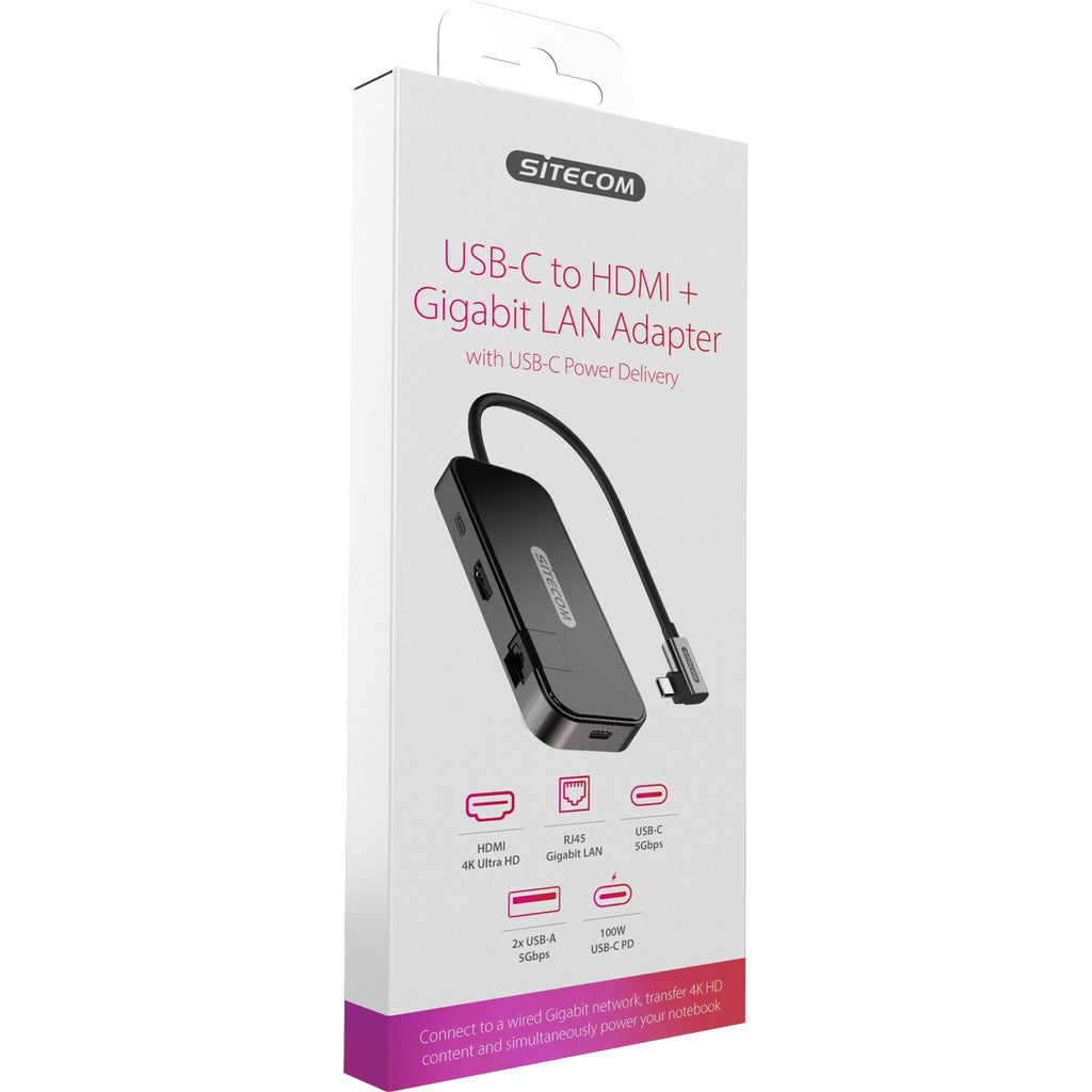 Sitecom usb-c to hdmi + gigabit lan adapter (zwart)