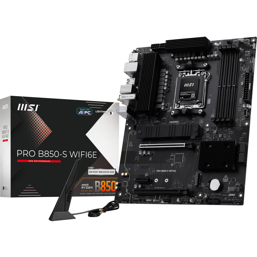 Msi pro b850-s wifi6e socket am5 moederbord (zwart zilver, raid, 2.5gb-lan, wi-fi 6e, bt 5.3, sound, atx)