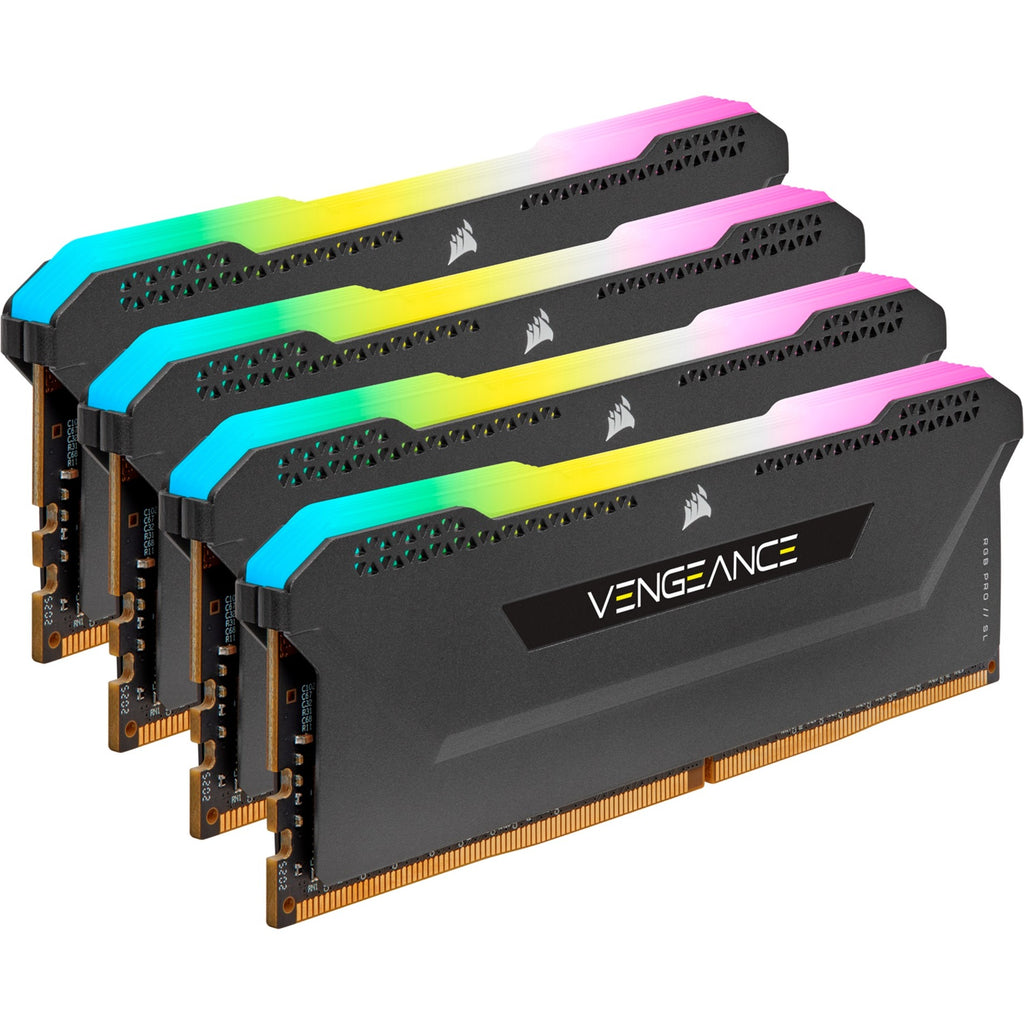 Corsair 64 gb ddr4-3200 (4x 16 gb) quad-kit werkgeheugen (cmh64gx4m4e3200c16, vengeance rgb pro sl, xmp)
