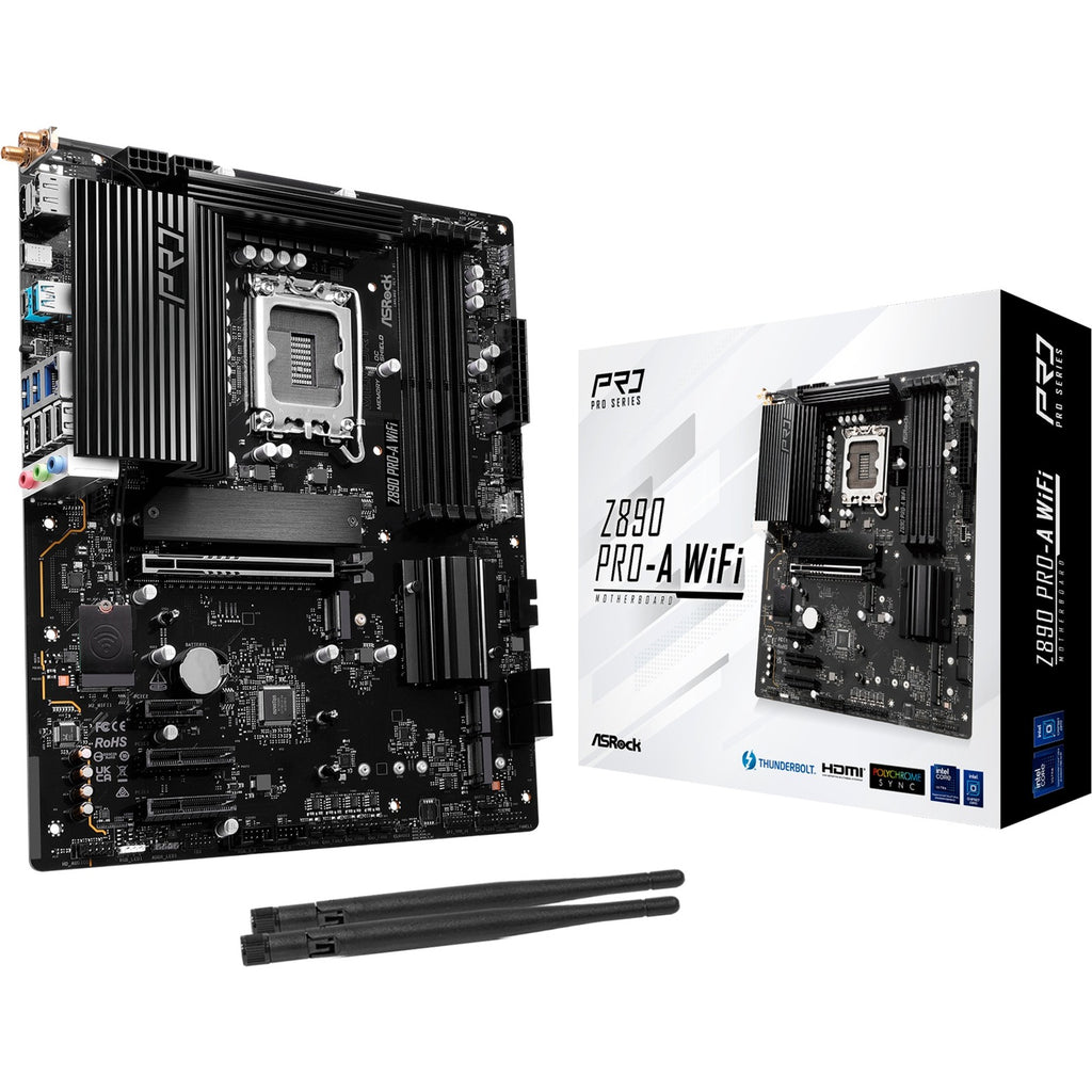 Asrock z890 pro-a wifi socket 1851 moederbord (zwart, raid, 2.5gb-lan, wi-fi 6e, bt, sound, atx)