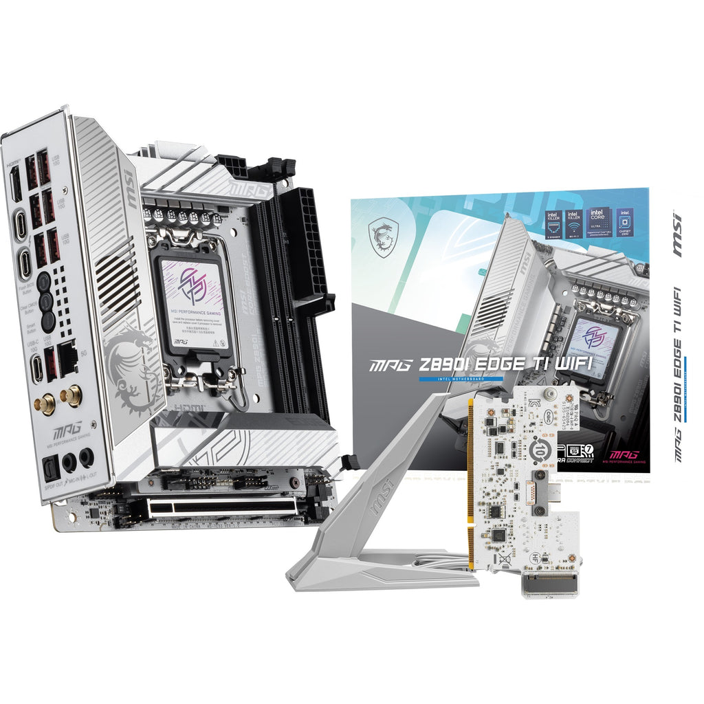 Msi mpg z890i edge ti wifi socket 1851 moederbord (wit zilver, raid, 5gb-lan, wi-fi 7, bt, sound, mini-itx)
