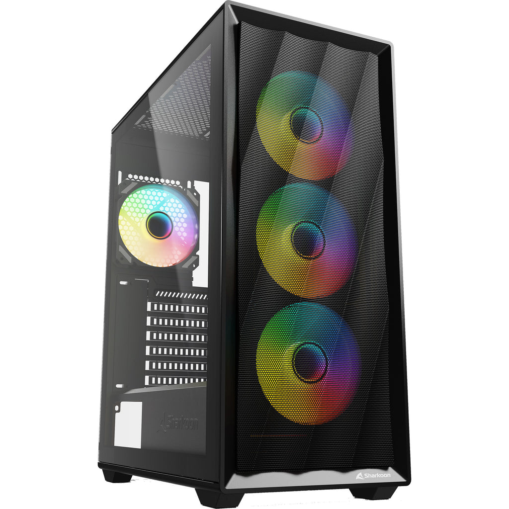 Sharkoon vk4 argb midi tower behuizing (zwart | 2x usb-a | rgb | tempered glass)