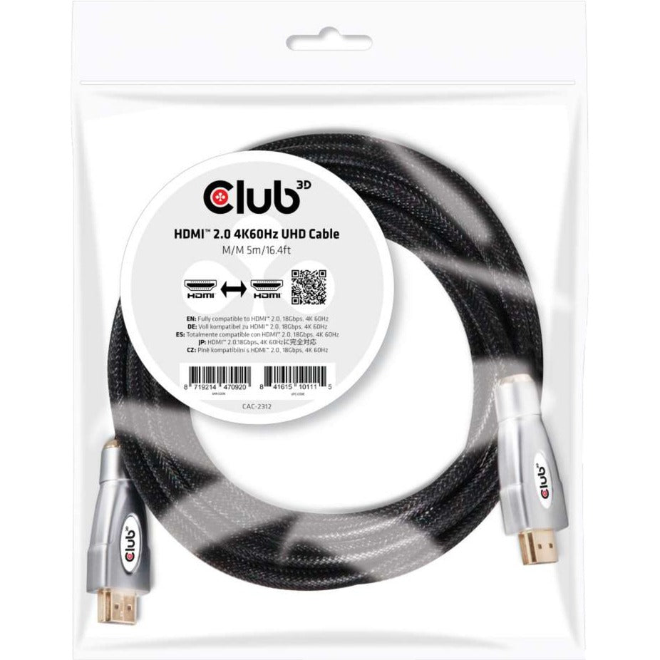Club 3d hdmi 2.0 kabel (zwart zilver, 5 meter, 4k 60hz)