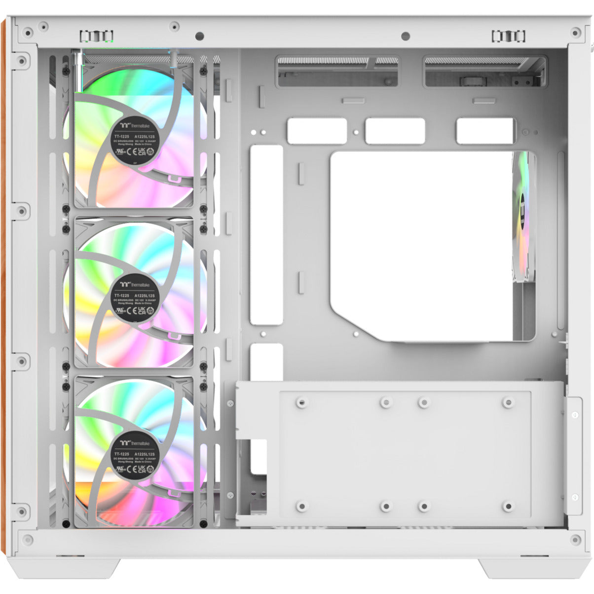 Thermaltake view 380 ws argb snow midi tower behuizing (wit houtkleur | 2x usb-a | 1x usb-c | rgb | tempered glass)