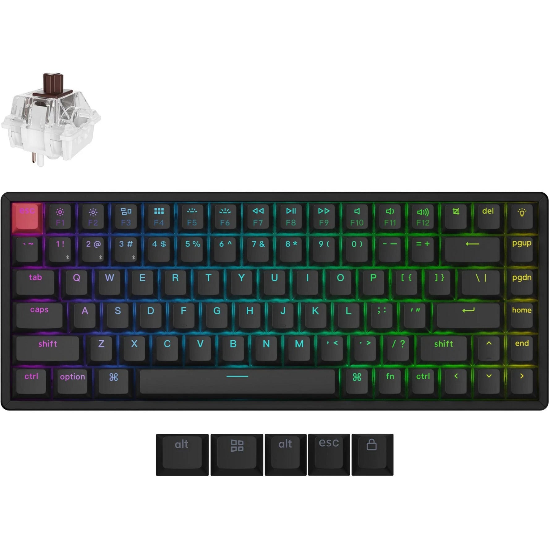 Keychron k2 qmk-j3, toetsenbord (zwart, us lay-out, super brown, rgb leds, 75%, cherry double-shot pbt, hot swap, bluetooth 5.2 | usb-c)