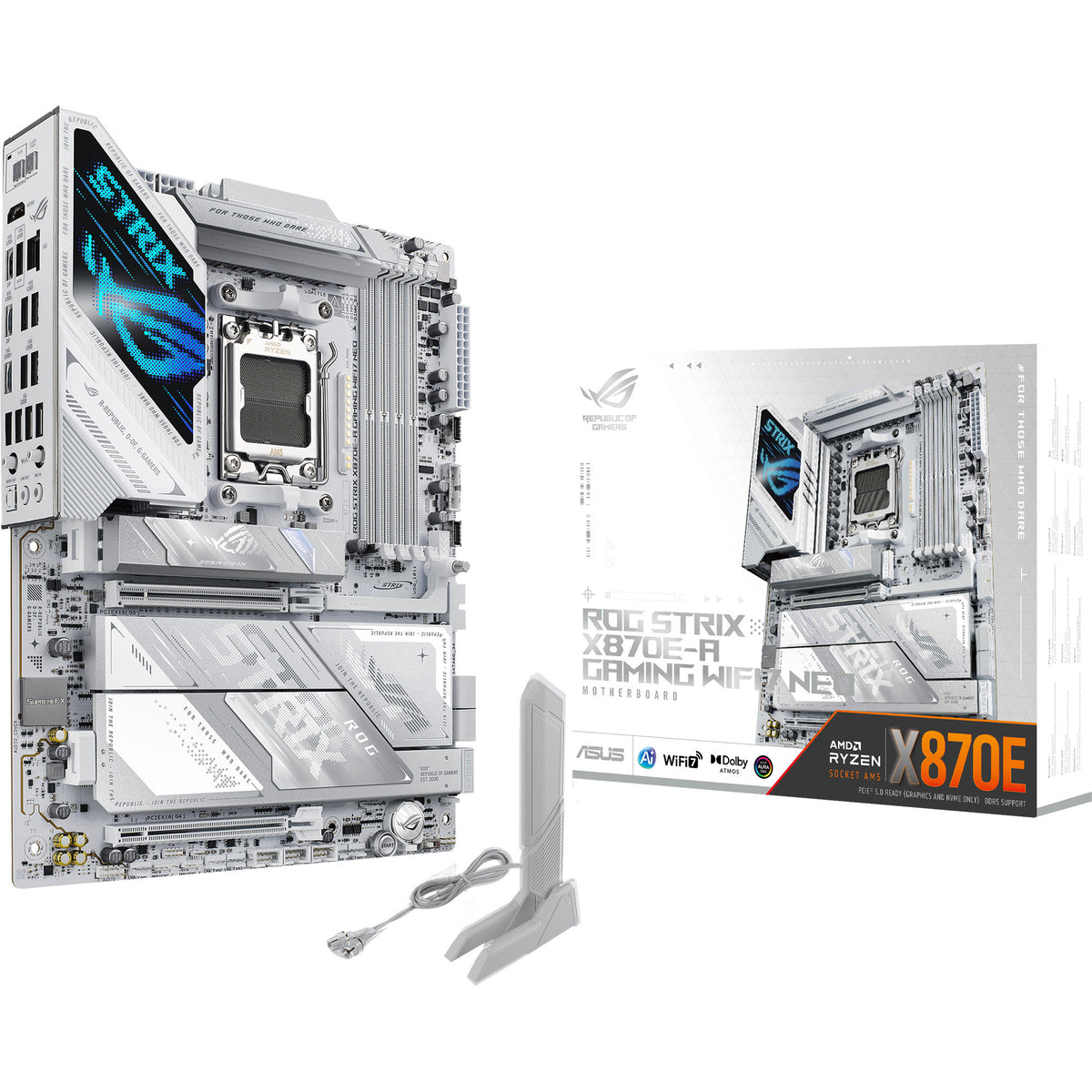 Asus rog strix x870e-a gaming wifi7 neo socket am5 moederbord (wit, raid, 5 gb-lan, wi-fi 7, bt 5.4, sound, atx)
