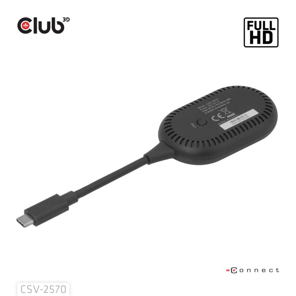 Club 3d wireless usb-c to hdmi transmitter and receiver adapter (zwart)