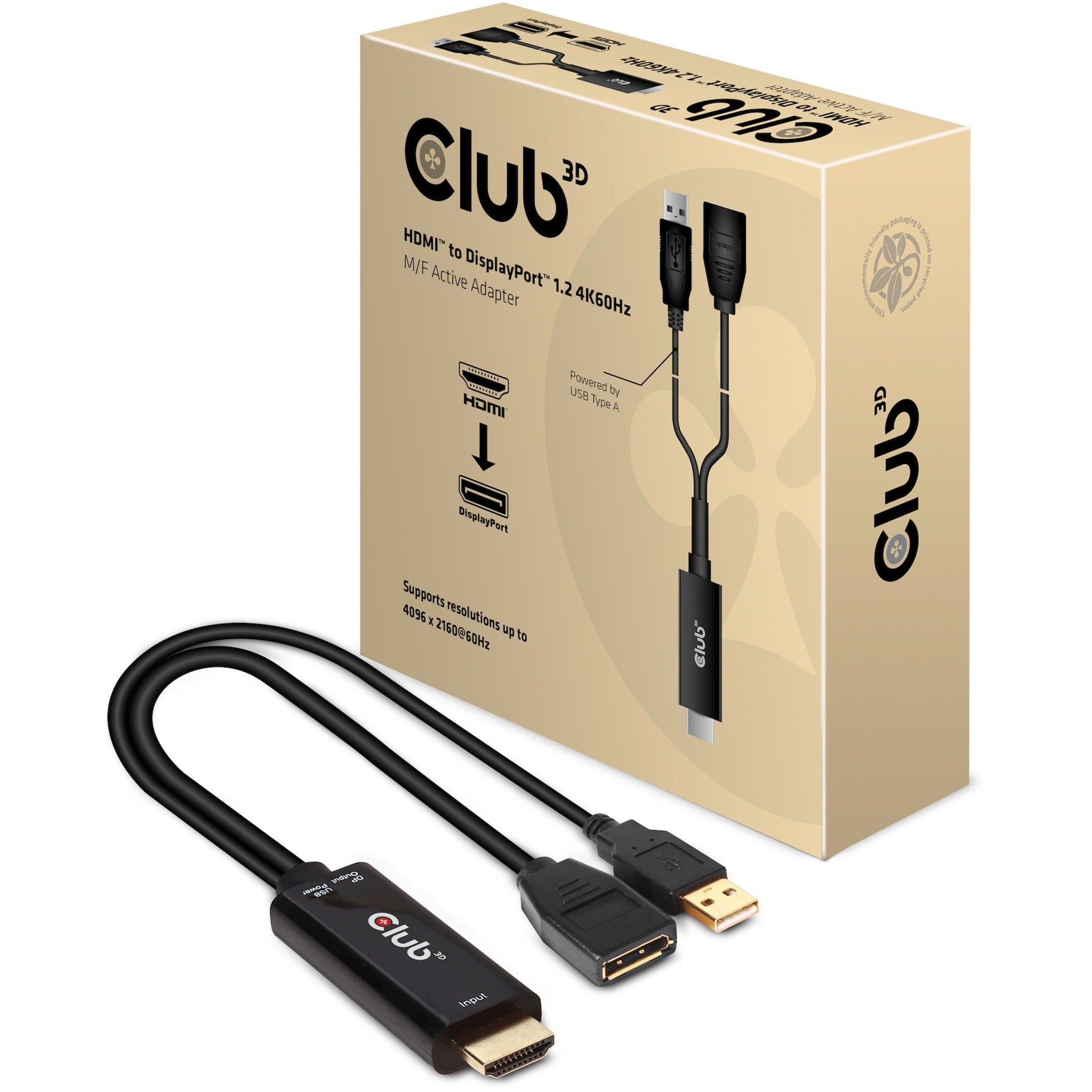 Club 3d hdmi naar displayport active adapter (0,25 meter, 4k 60 hz)