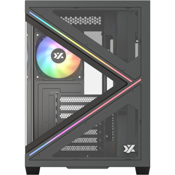 Xyz pc gear qubex midi tower behuizing (zwart | 2x usb-a | 1x usb-c | tempered glass)