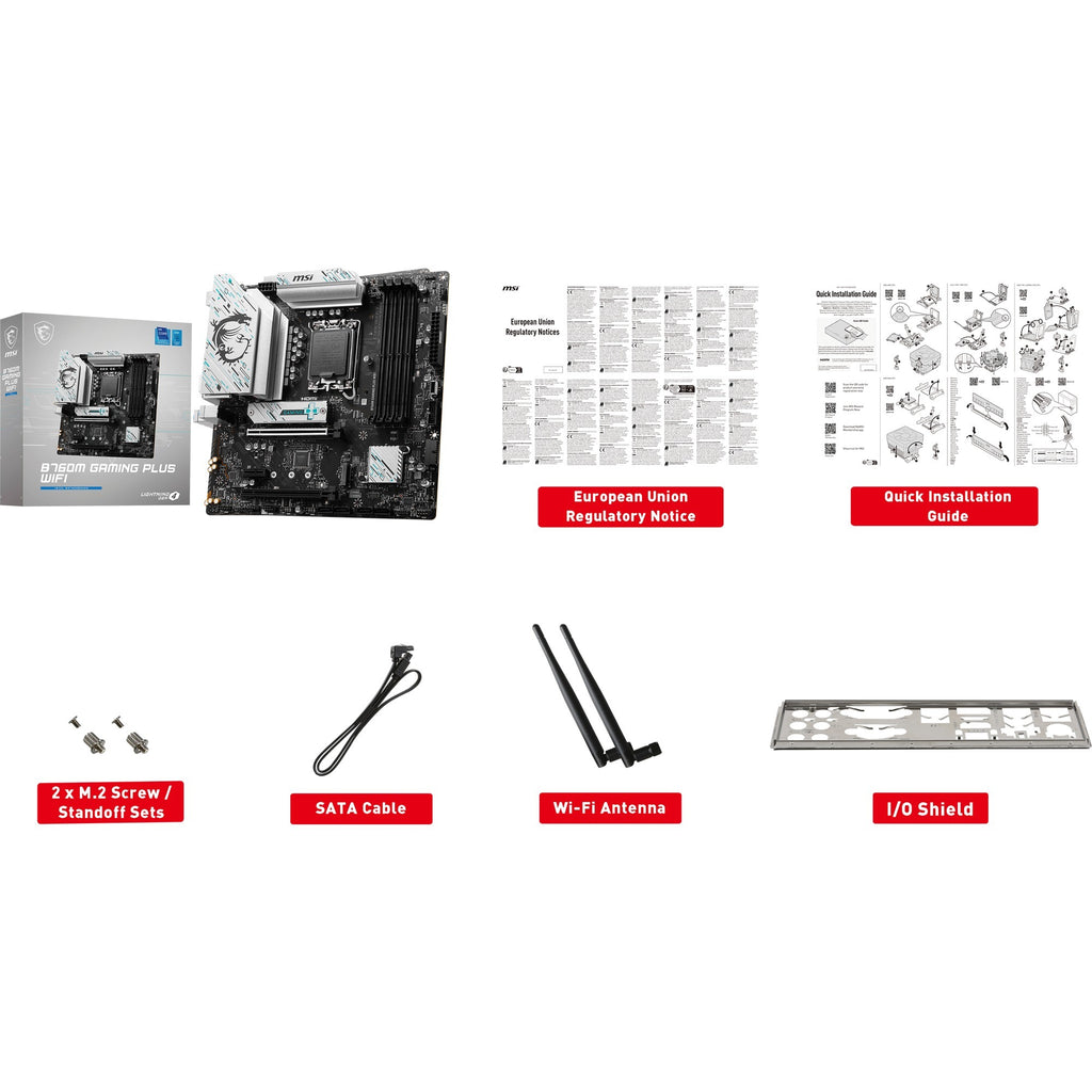 Msi b760m gaming plus wifi socket 1700 moederbord (zwart zilver, raid, 2.5 gb-lan, wi-fi 6e, bt, sound, µatx)
