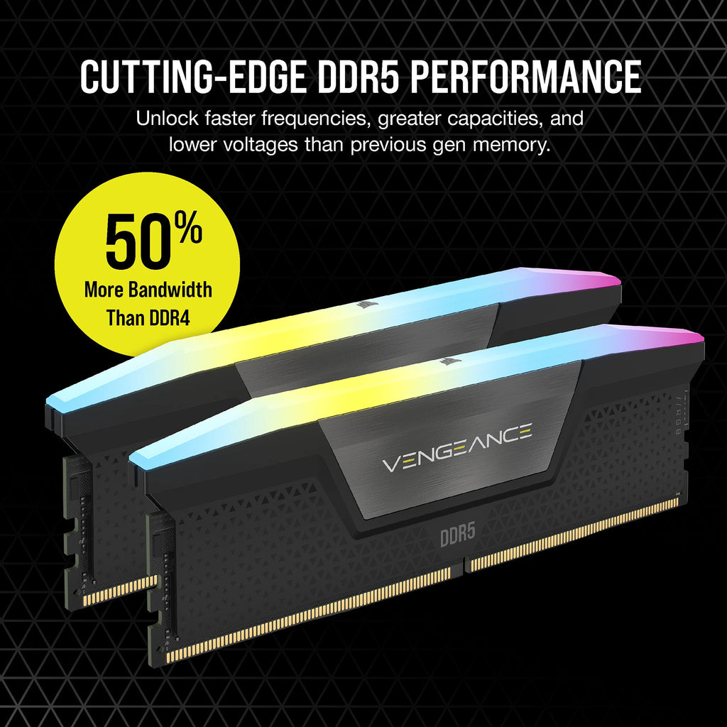 Corsair vengeance rgb 32 gb ddr5-6000 (2x 16 gb) werkgeheugen (zwart, cmh32gx5m2b6000c38, xmp 3.0)