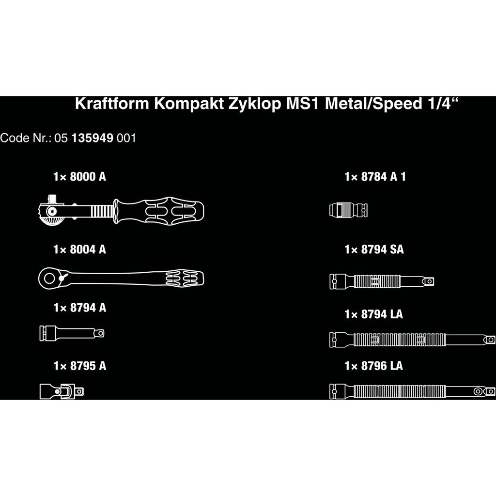 Wera kraftform compact zyklop ms1 metal speed ratel, 1 4 (zwart groen, 2-delig)