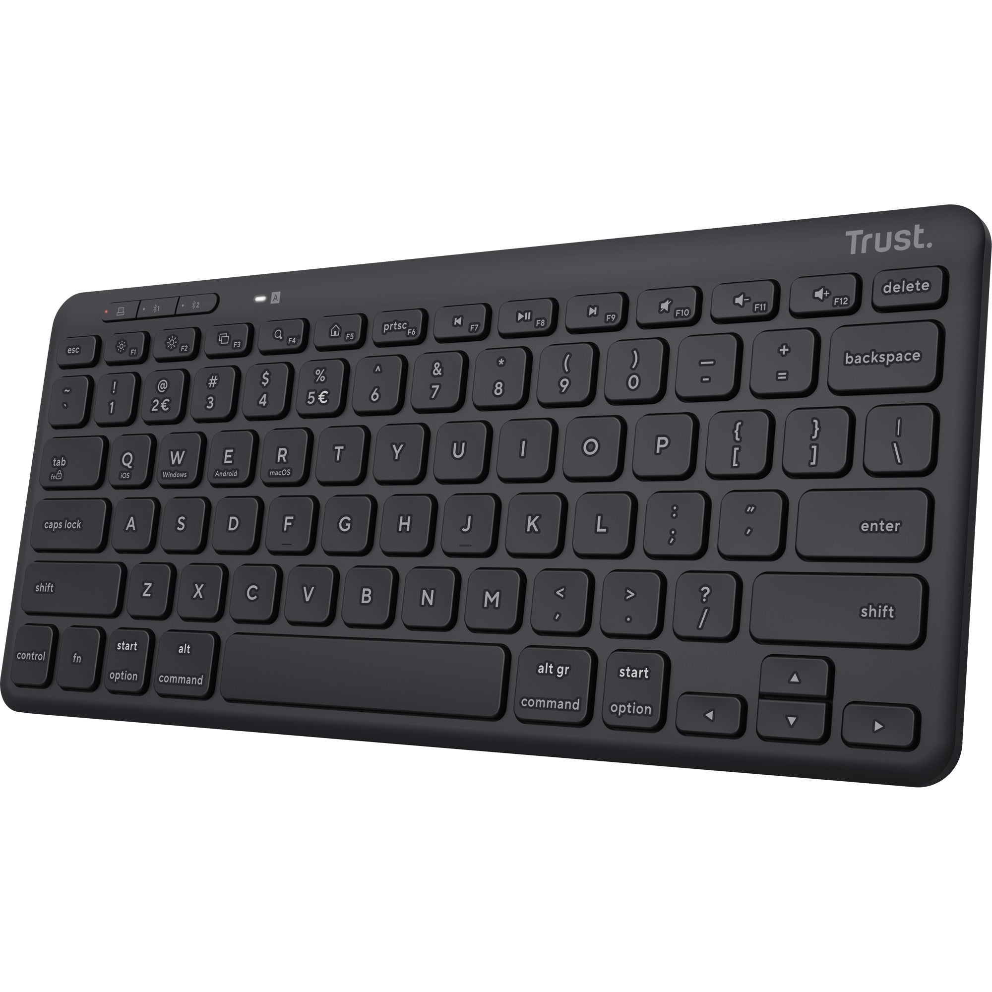 Trust lyra compact draadloos toetsenbord (zwart, us lay-out (qwerty), scissor switches, 65%, 2,4 ghz usb, bluetooth)