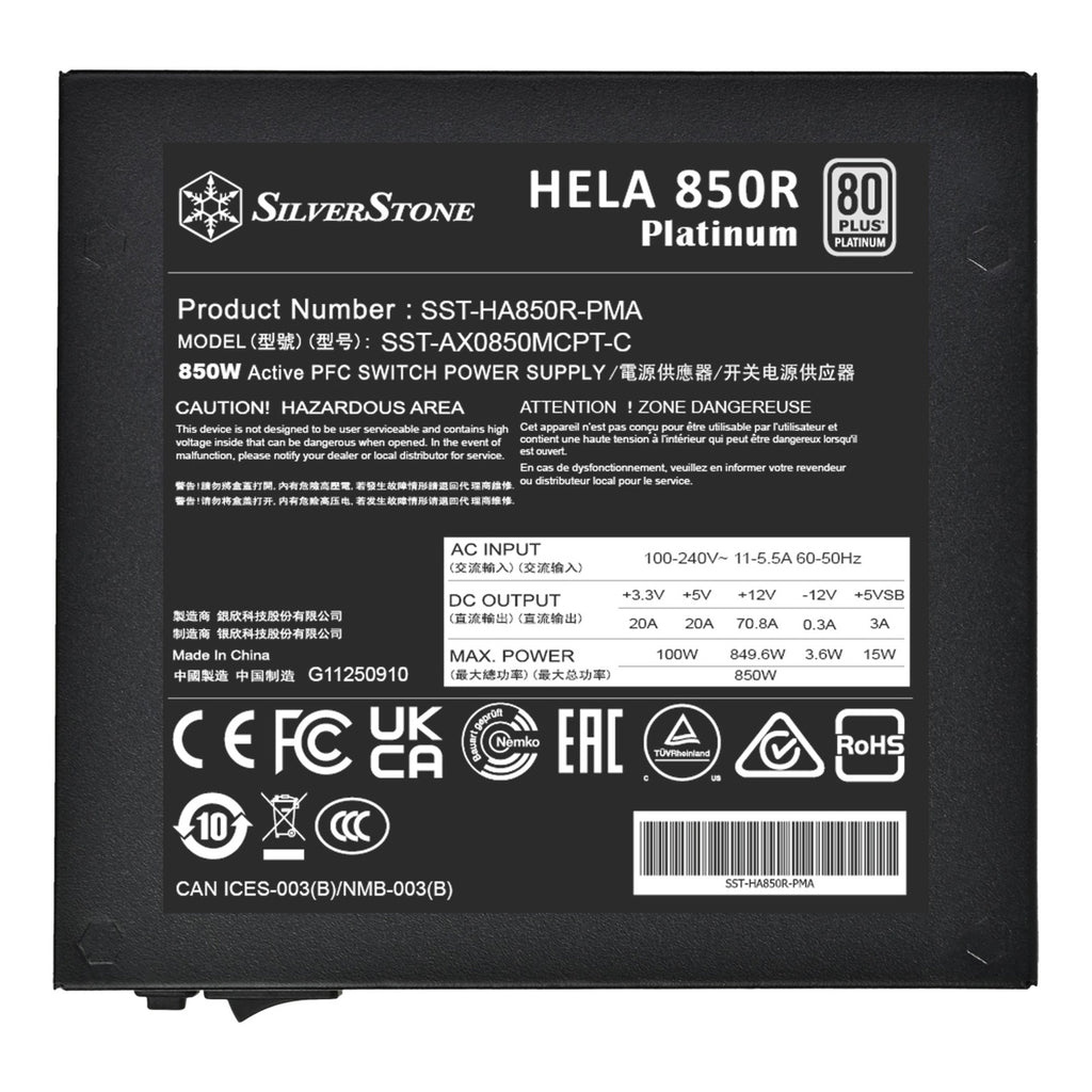 Silverstone hela 850r platinum modulaire 850 watt voeding (zwart, 4x pcie)
