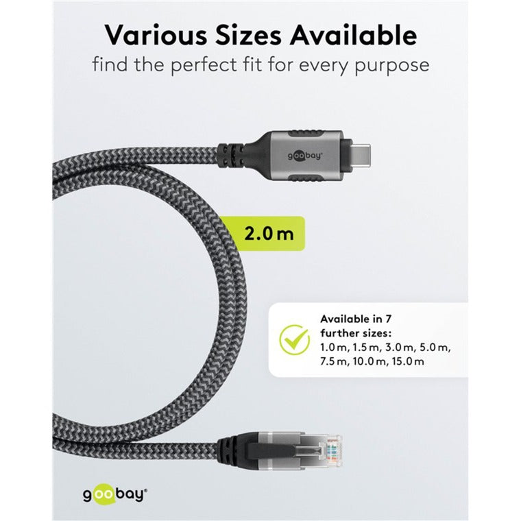 Goobay netwerkadapter usb-c 3.2 gen1 naar rj-45 (zwart zilver, 2 meter)