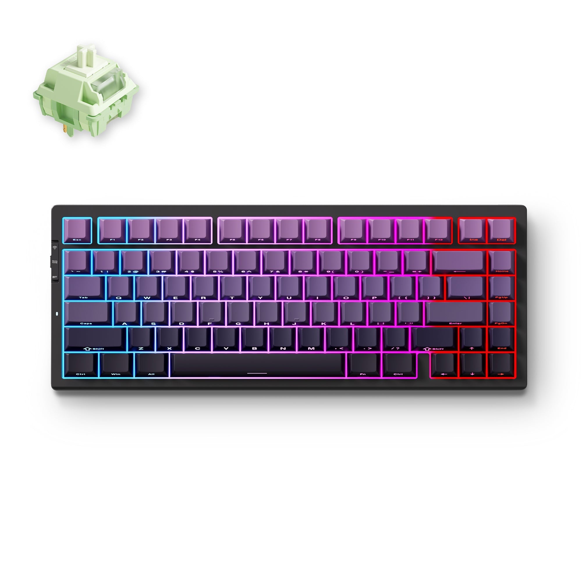 Mchose g75 pro tri-mode black purple gradient matcha latte v2 gasket structure mechanical, gaming toetsenbord (zwart paars, us lay-out, huano matcha latte v2, 75%, rgb, hot swap, side engraved pbt, draadloos bluetooth usb-c)
