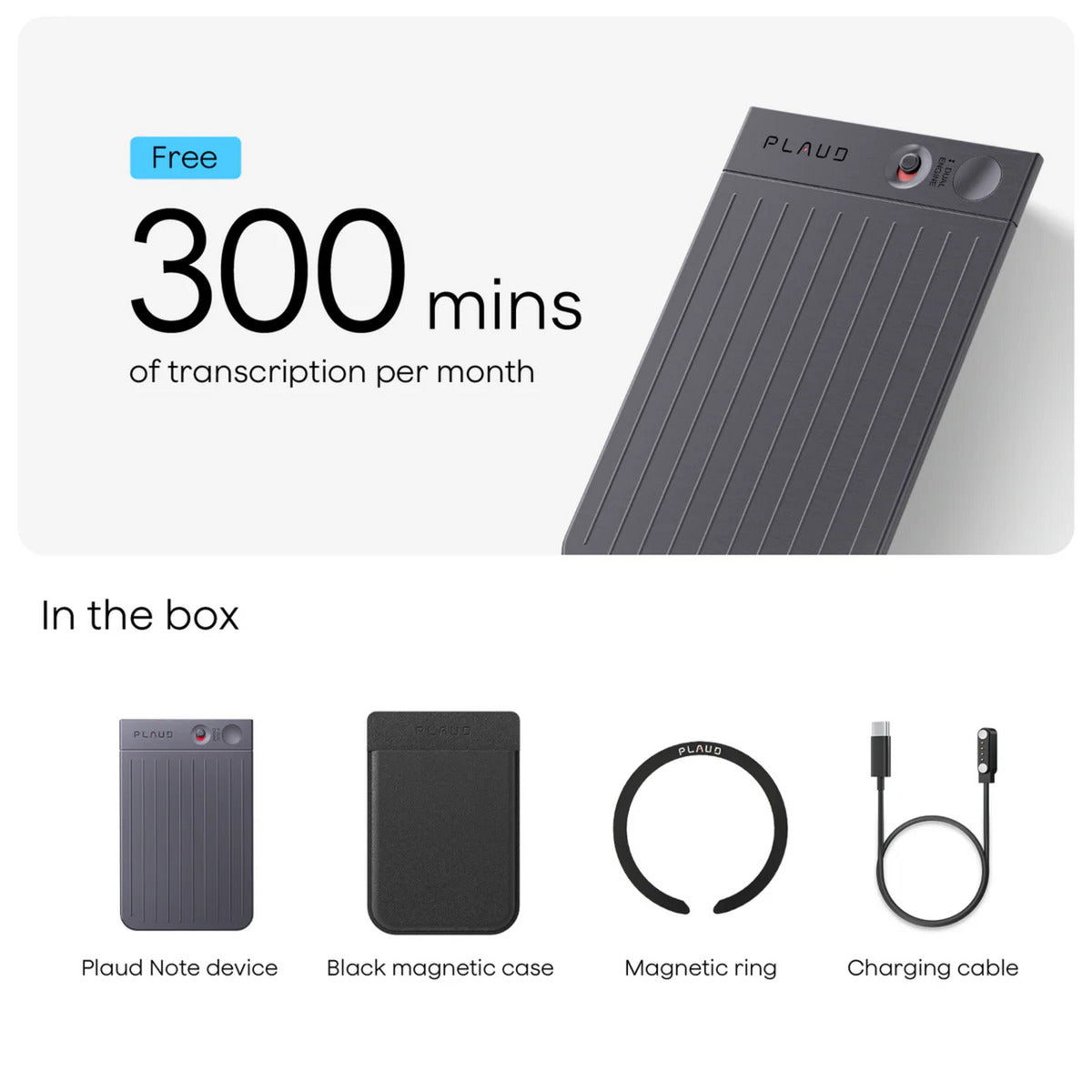 Plaud note dicteerapparaat (zwart, 64 gb, bluetooth (ble 5.2), wi-fi (2.4ghz))